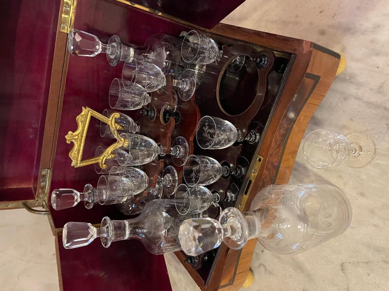 19th Century Napoleon III Walnut Veneer and Brass Marquetry Liquor Cellar For Sale 11