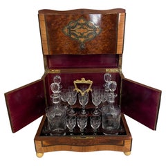 19th Century Napoleon III Walnut Veneer and Brass Marquetry Liquor Cellar