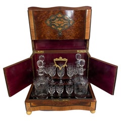19th Century Napoleon III Walnut Veneer and Brass Marquetry Liquor Cellar