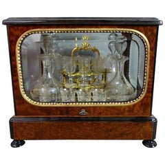 Antique 19th Century Napoleon III Wood Marquetry and Beveled Glasses Liquor Cellar