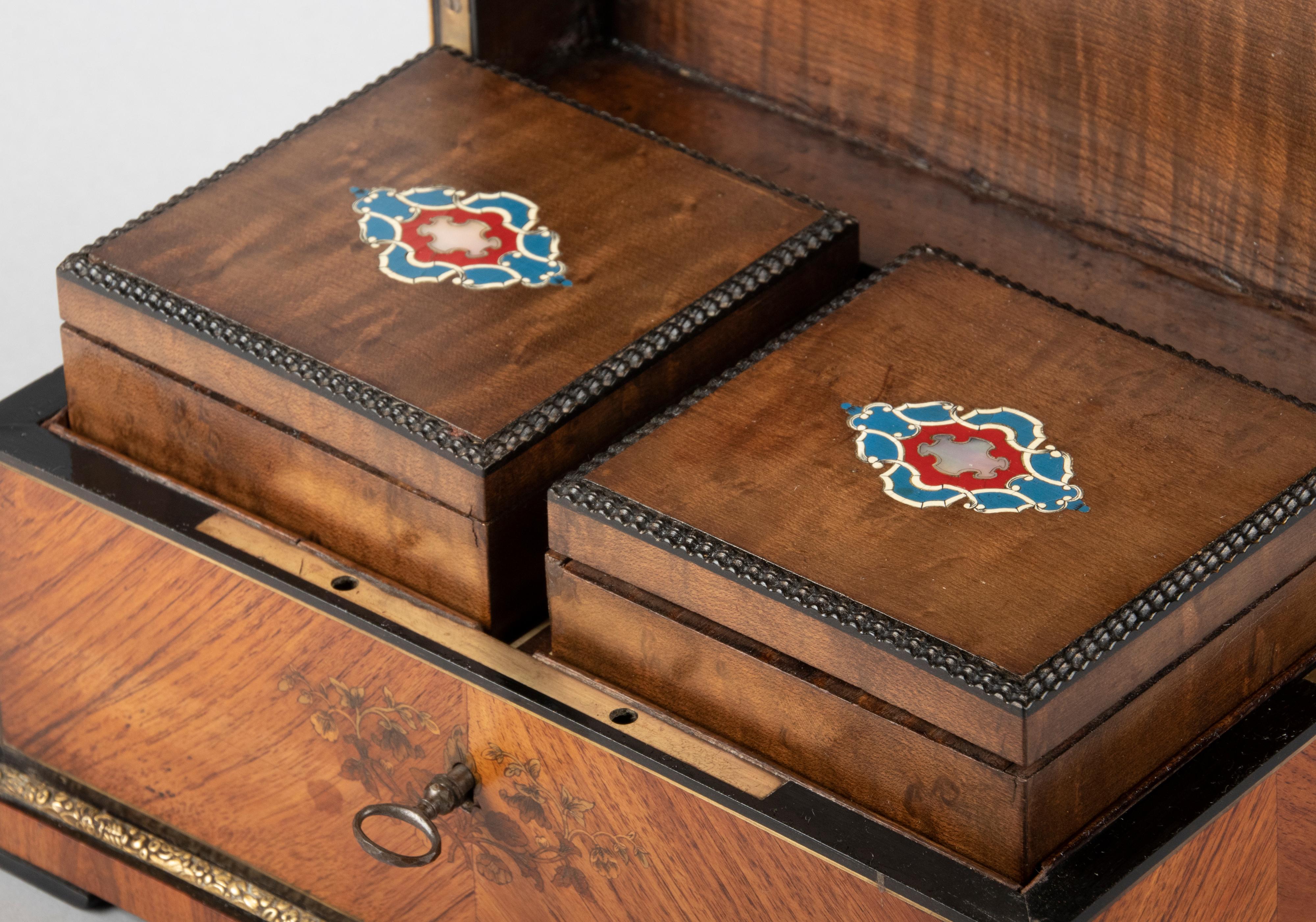 19th Century Napoleon III Wood Marquetry Teacaddy For Sale 4