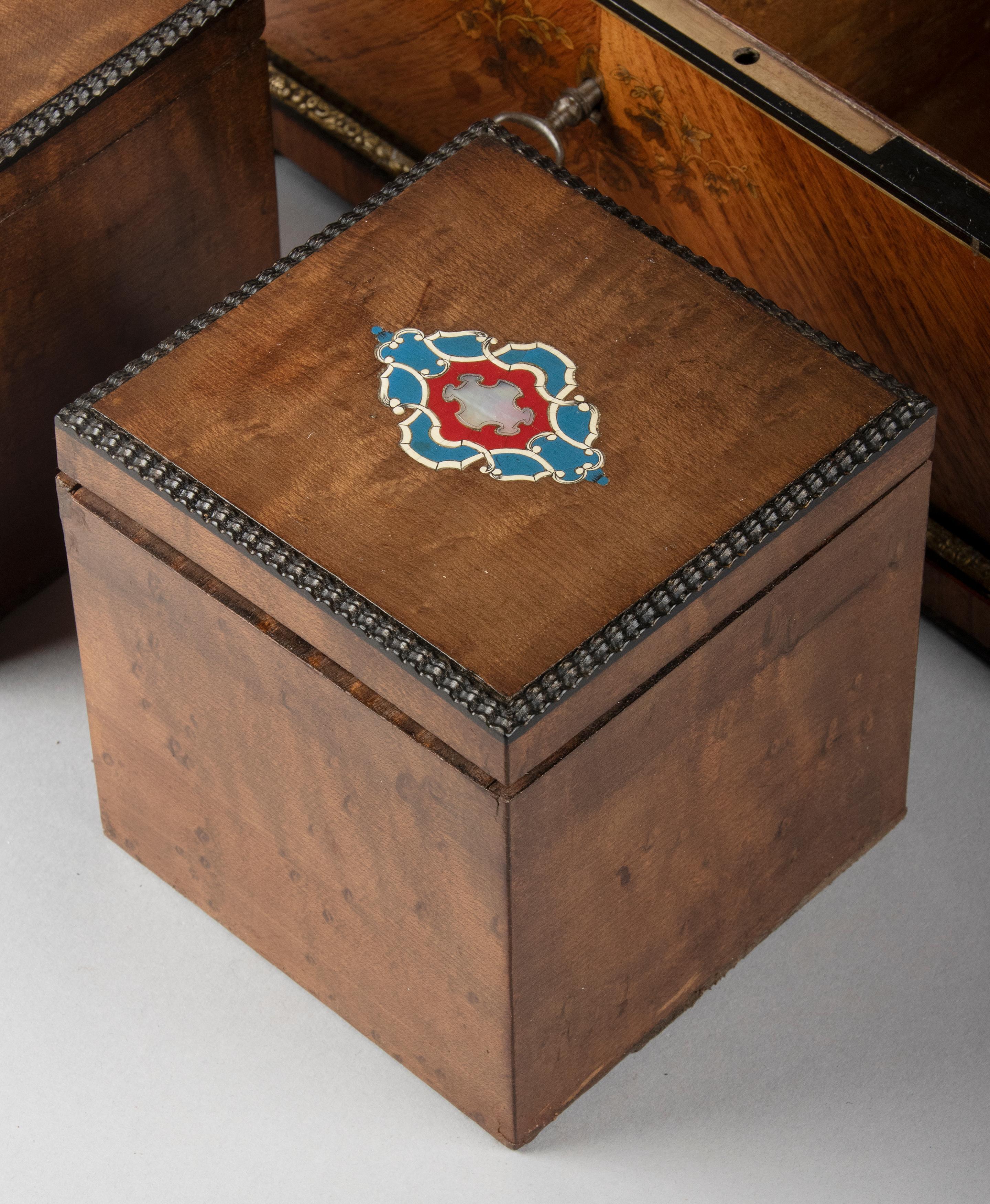 19th Century Napoleon III Wood Marquetry Teacaddy For Sale 8