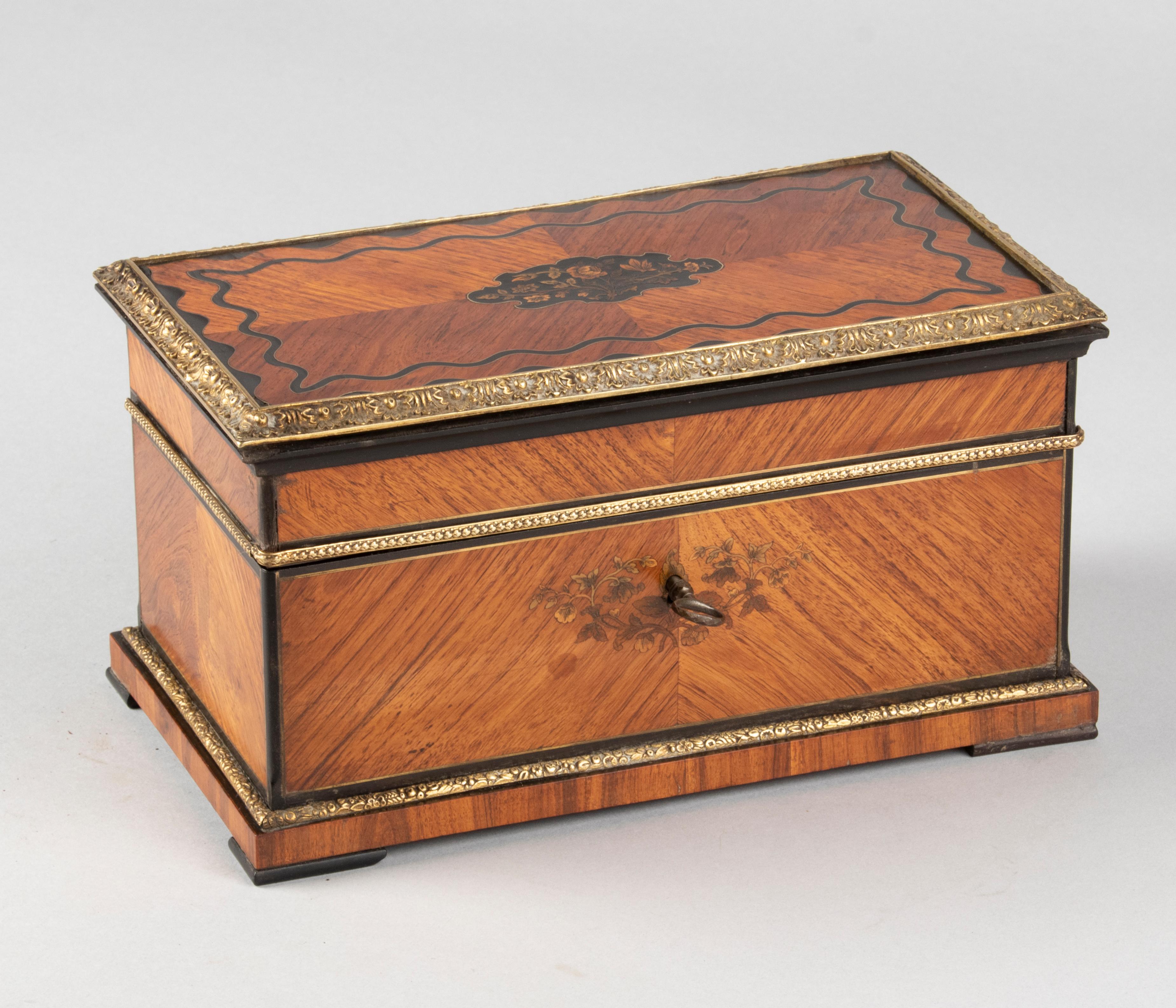 French 19th Century Napoleon III Wood Marquetry Teacaddy For Sale