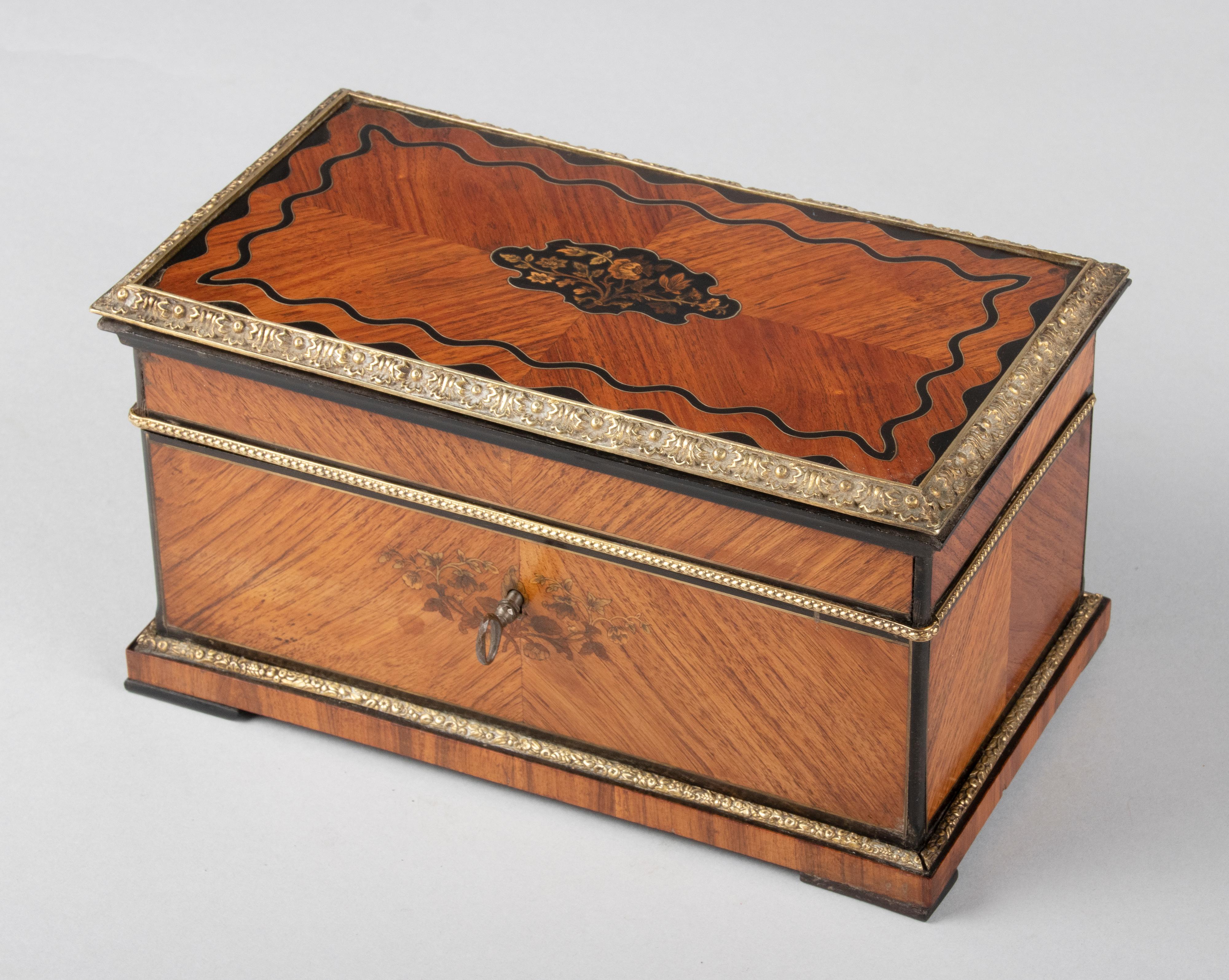 19th Century Napoleon III Wood Marquetry Teacaddy For Sale 1