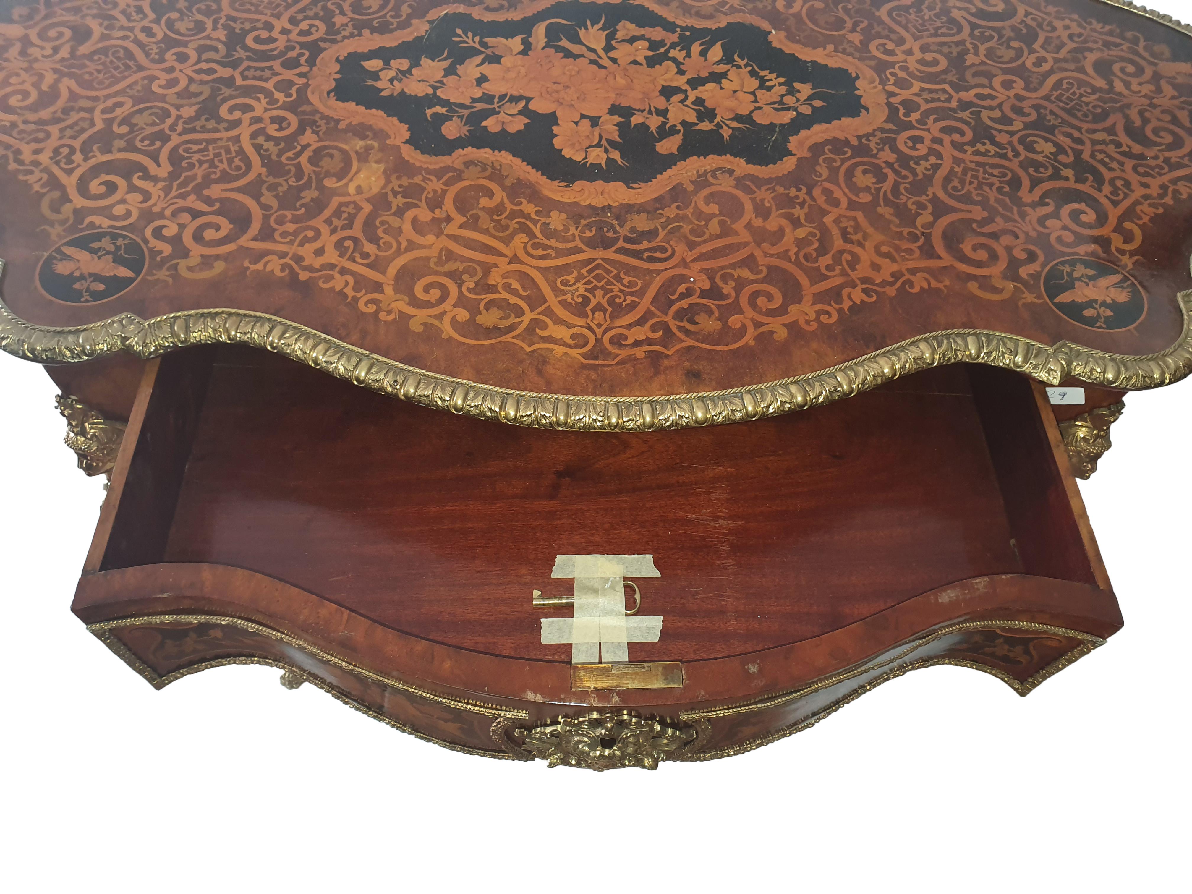 Gilt 19th Century Napoleon III Writing Desk Inlaid with Fruit Wood, Gilded Bronze For Sale