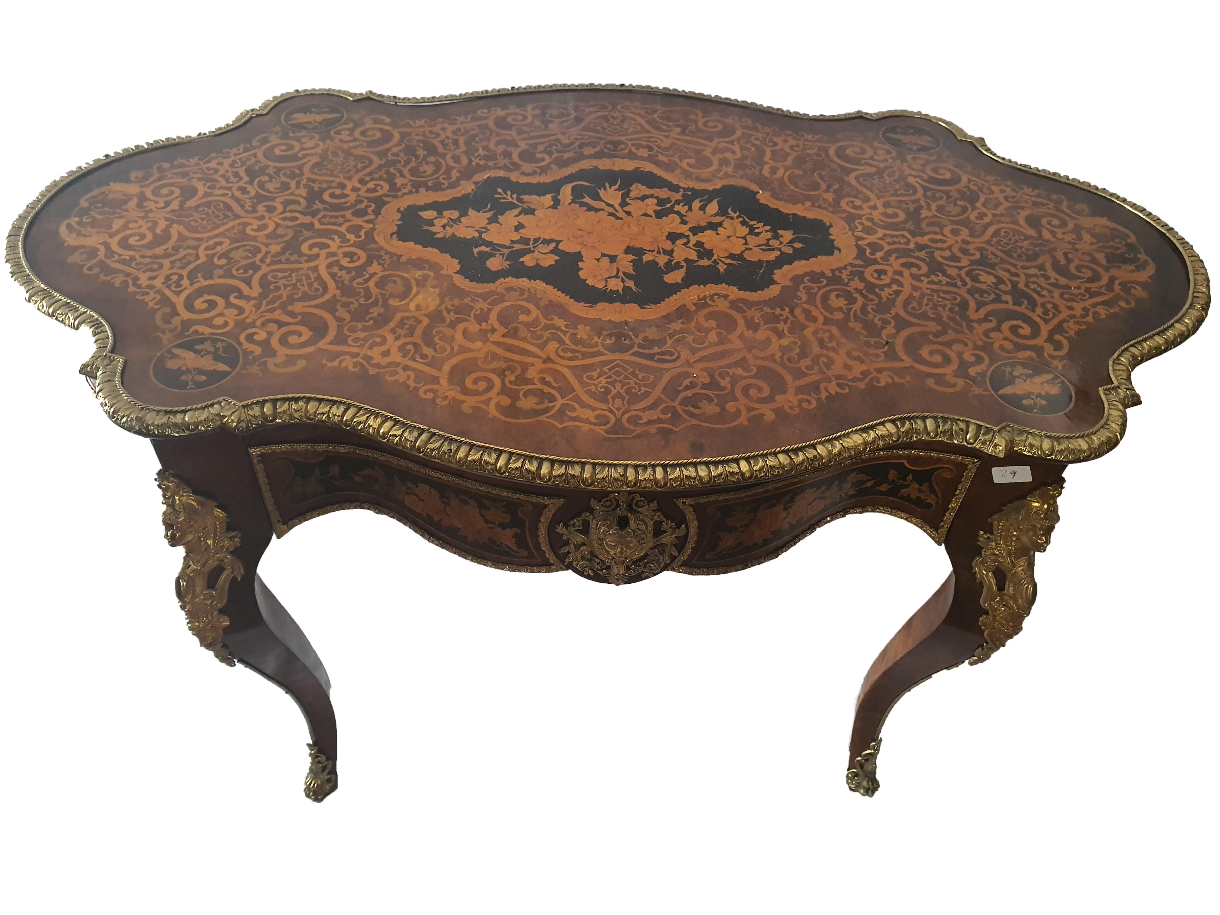 19th Century Napoleon III Writing Desk Inlaid with Fruit Wood, Gilded Bronze In Good Condition For Sale In PALERMO, IT