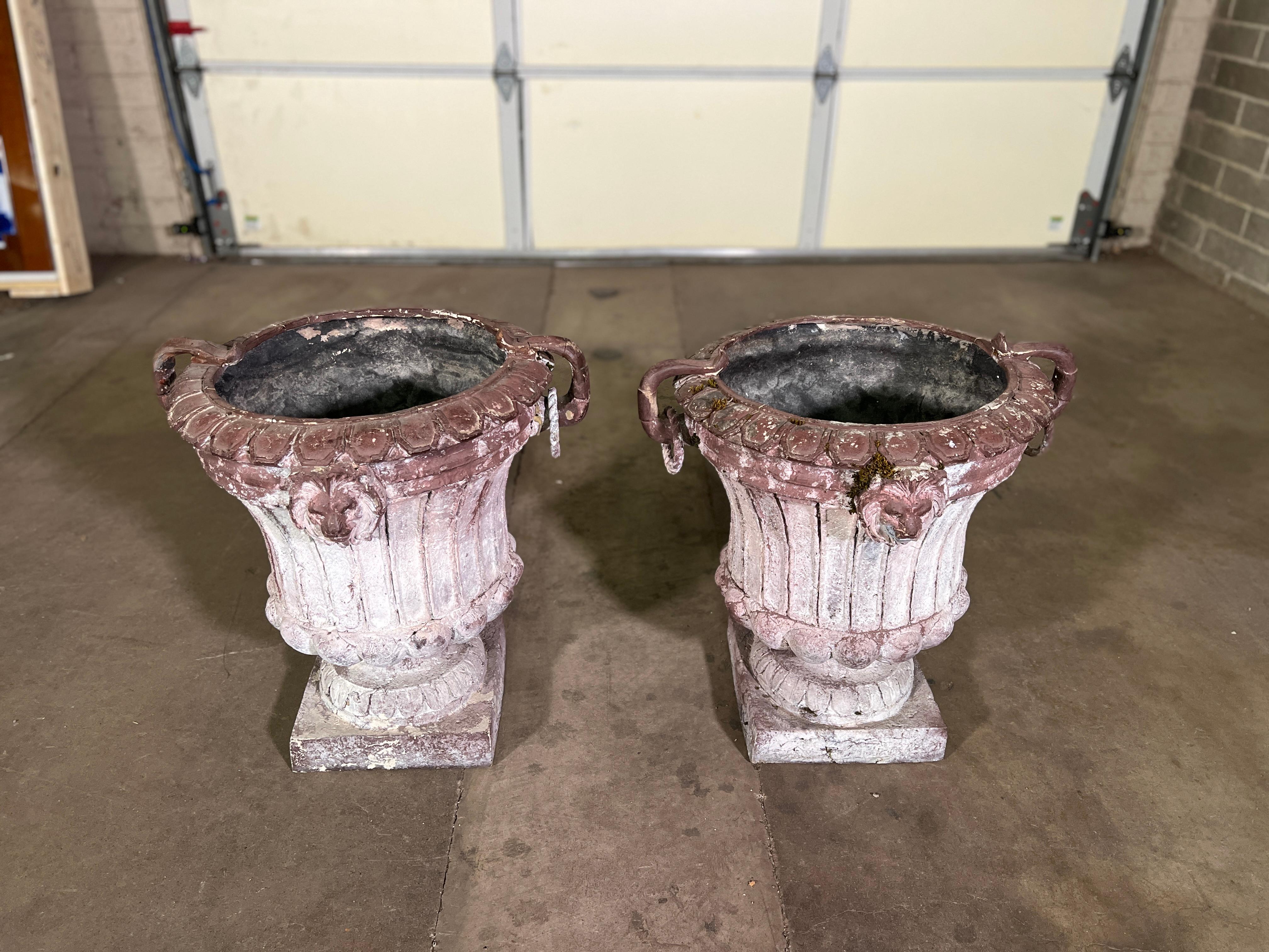 French 19th Century Napoleon III Zinc Louis XVI Style Urns. Beautiful Patina.  For Sale