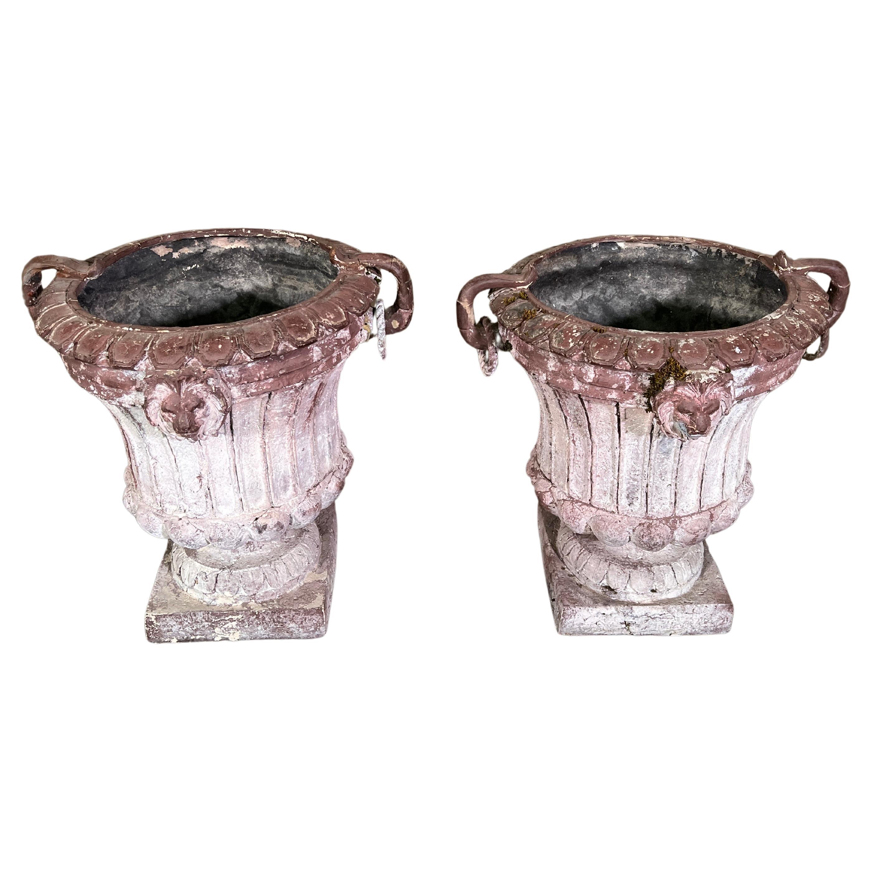 19th Century Napoleon III Zinc Louis XVI Style Urns. Beautiful Patina.  For Sale