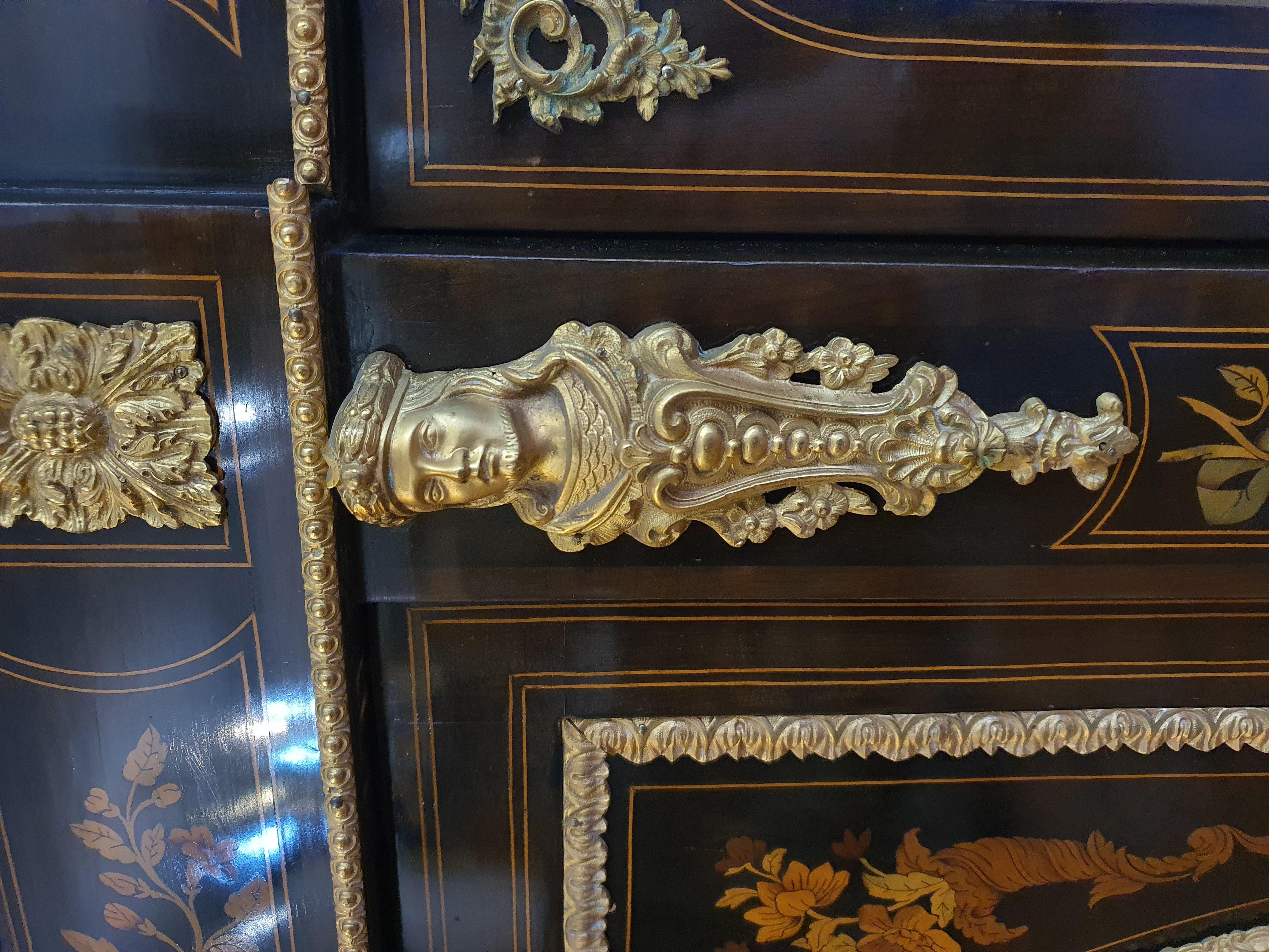 Napoleon III 19th Century Napoleone III Credenza Cupboards Ebonized Wood Gilded Bronze For Sale