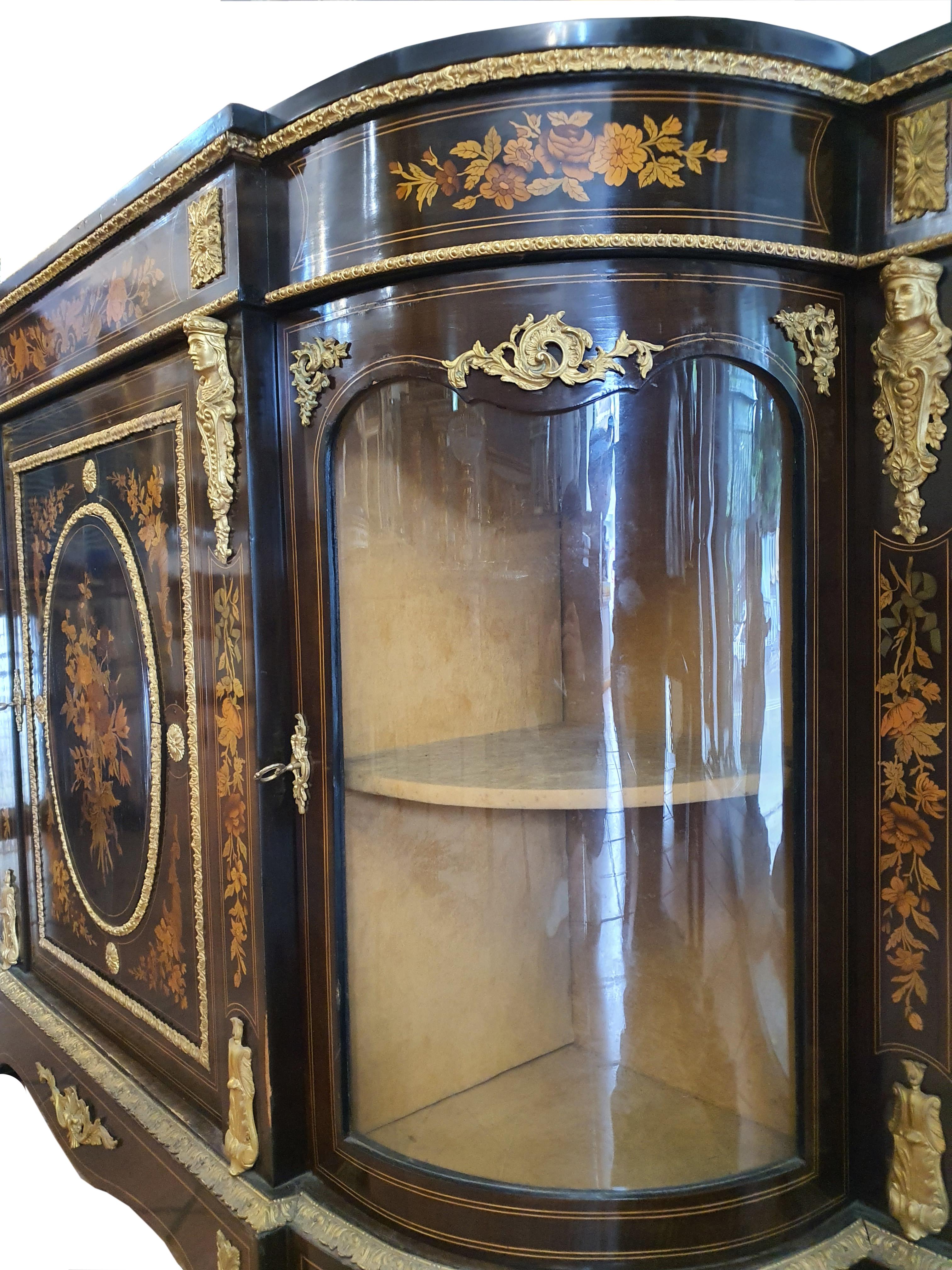 French 19th Century Napoleone III Credenza Cupboards Ebonized Wood Gilded Bronze For Sale