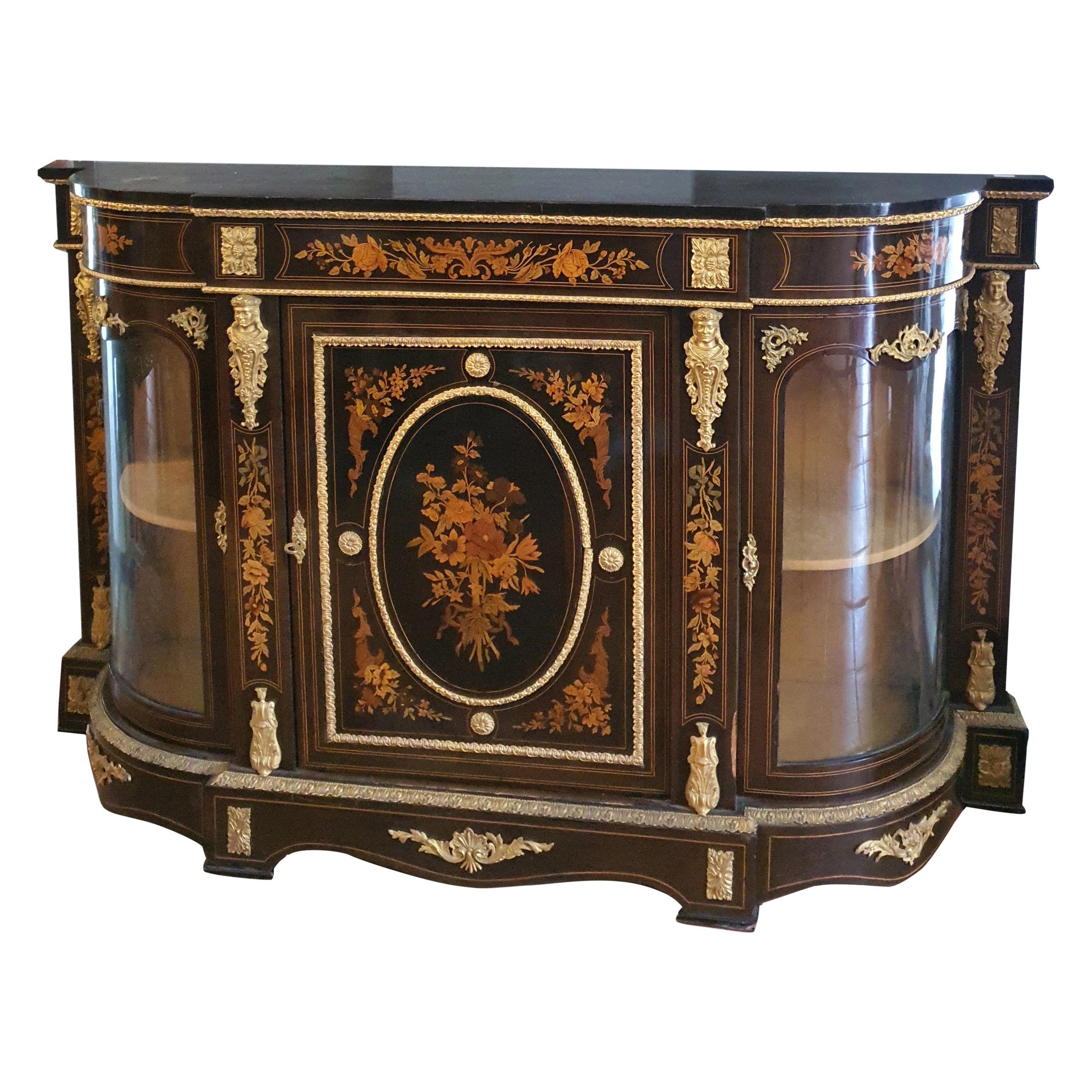 19th Century Napoleone III Credenza Cupboards Ebonized Wood Gilded Bronze For Sale