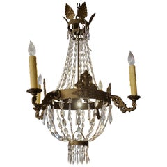 Late 19th Century Napoleonic Crystal and Gold Gilt Tole Metal Chandelier