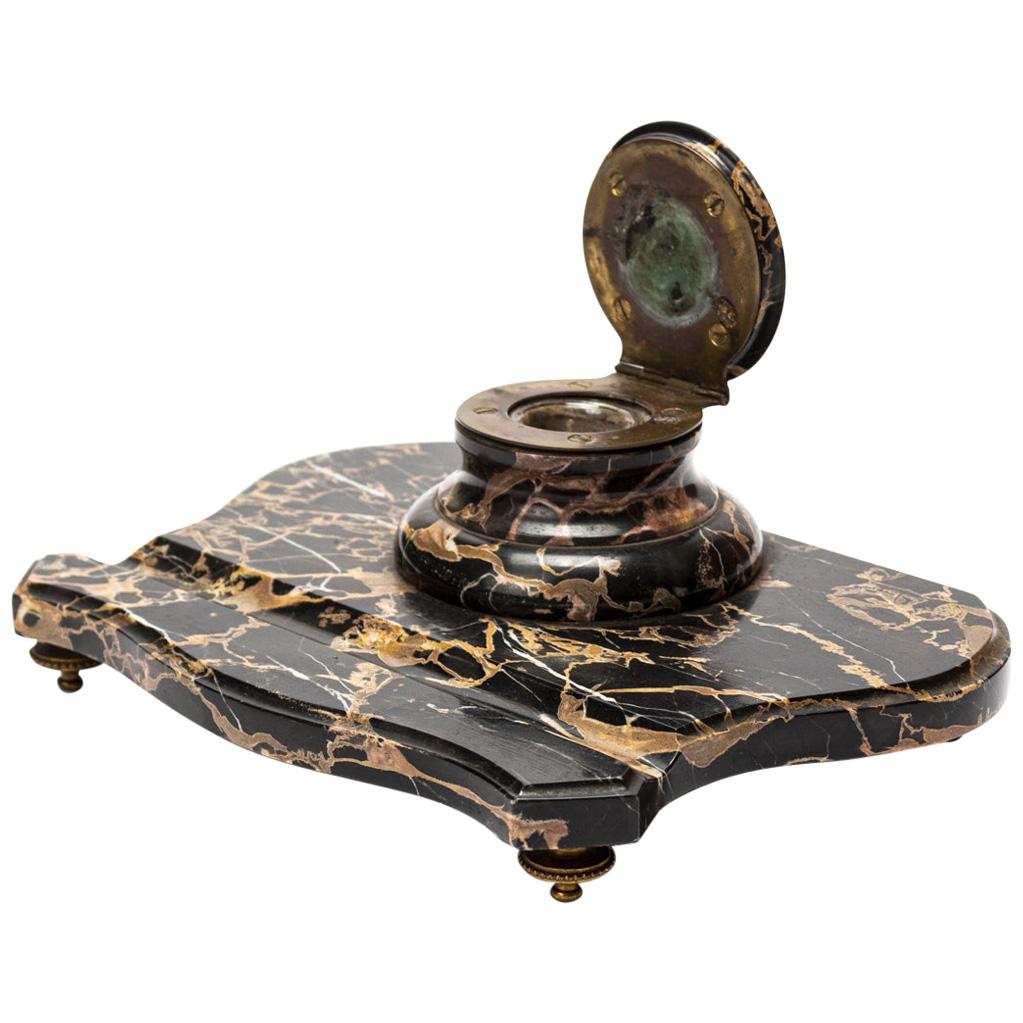 19th Century Napoleonic Marble and Bronze Inkwell