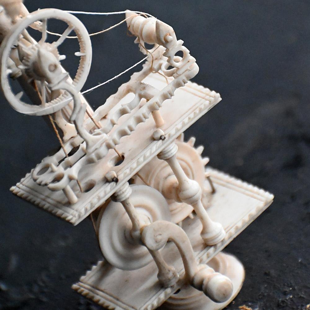 Bone 19th Century Napoleonic Prisoner of War Carved 'Spinning Jenny' Automaton.