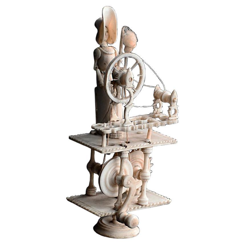 19th Century Napoleonic Prisoner of War Carved 'Spinning Jenny' Automaton. For Sale
