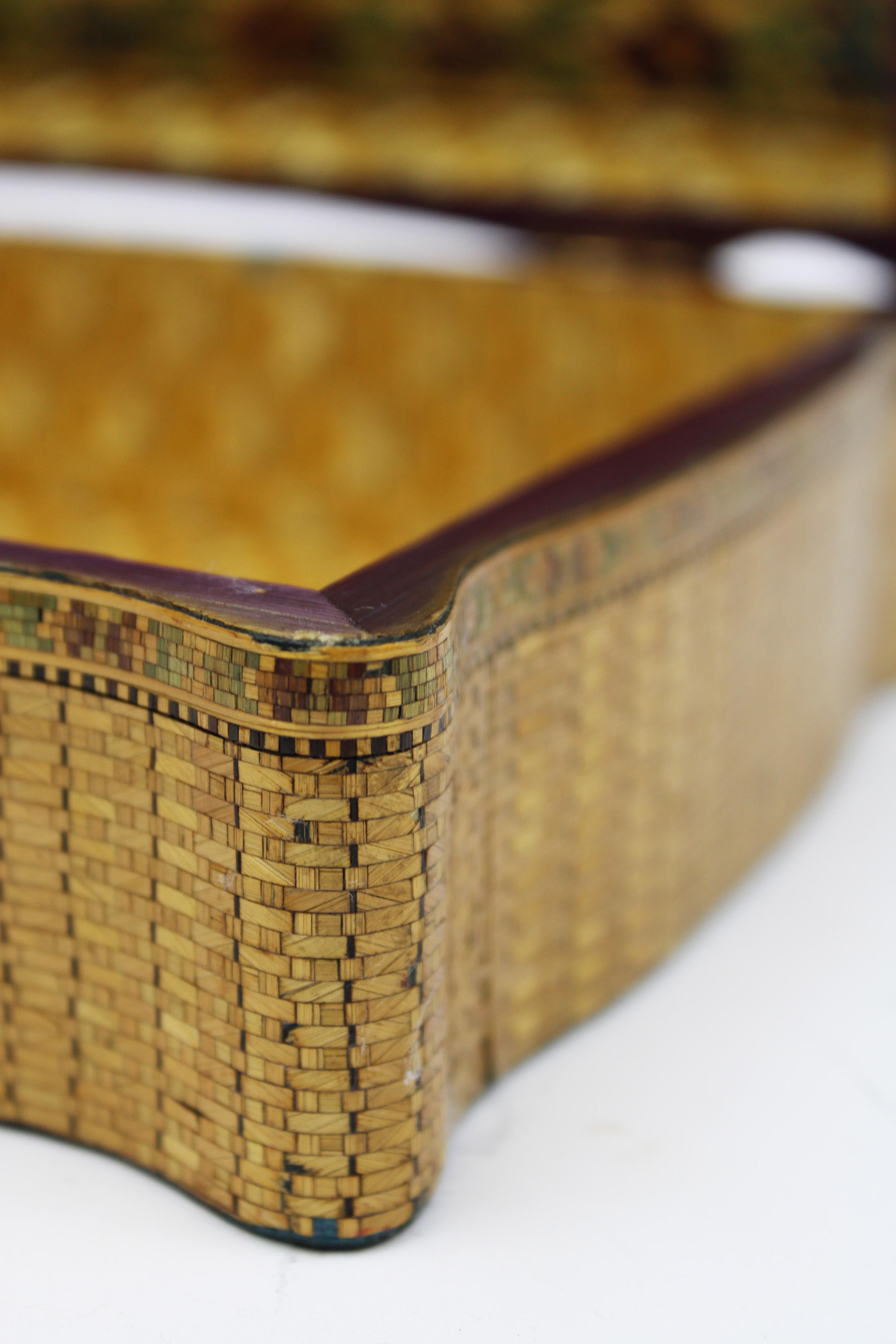 19th Century Napoleonic Prisoner of War Marquetry Straw Veneer Box England For Sale 5