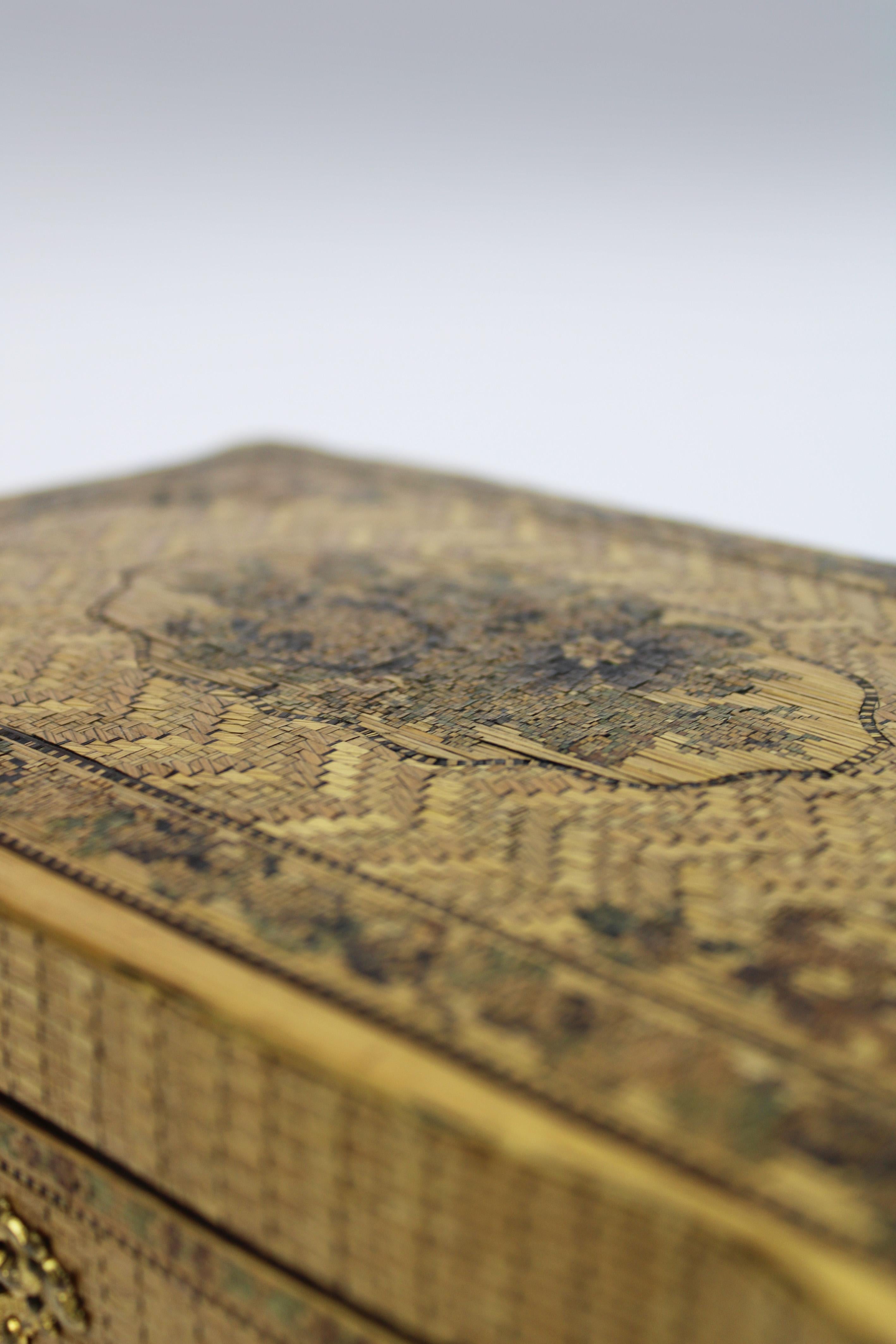 19th Century Napoleonic Prisoner of War Marquetry Straw Veneer Box England For Sale 7