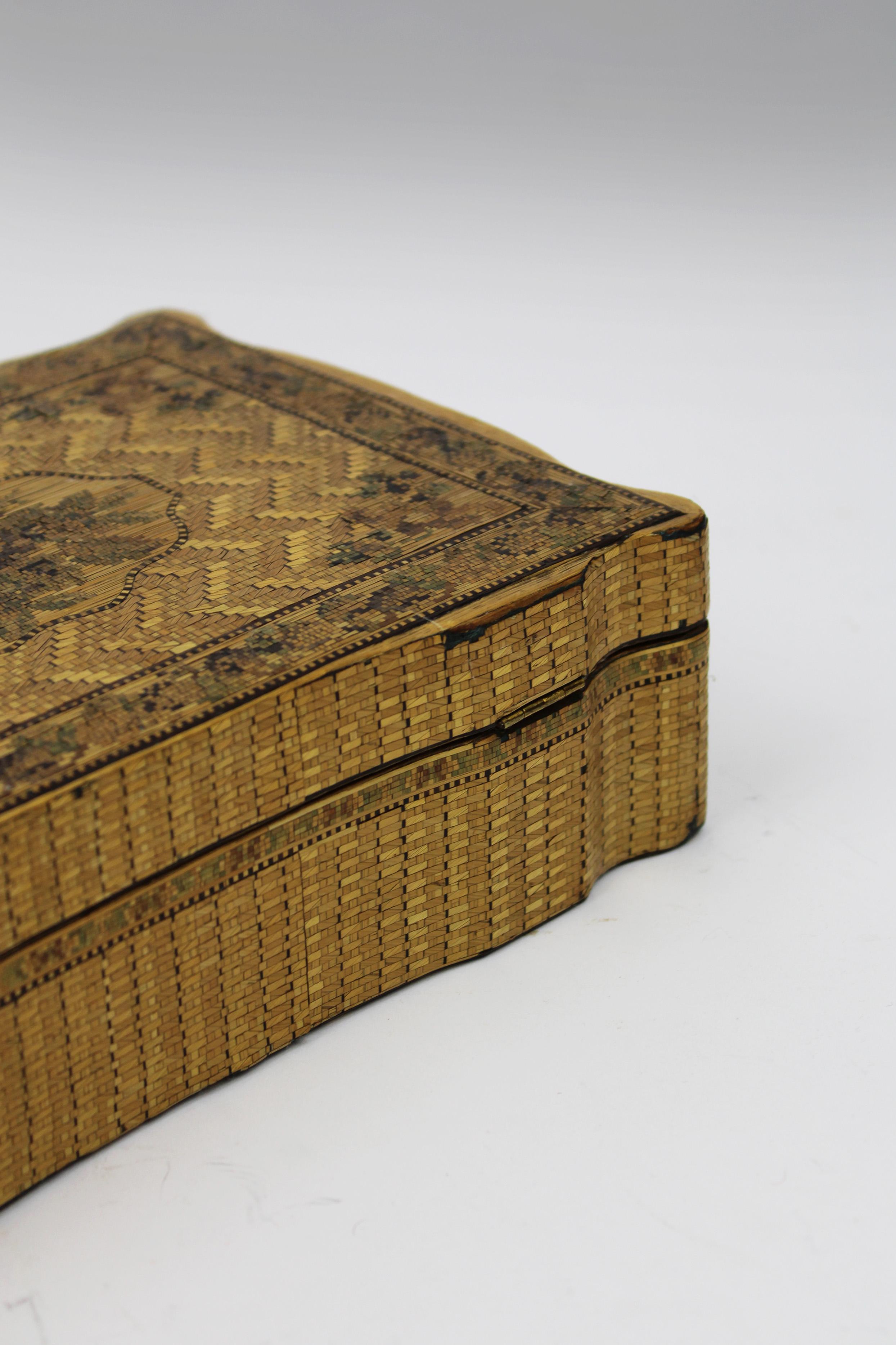 19th Century Napoleonic Prisoner of War Marquetry Straw Veneer Box England For Sale 10