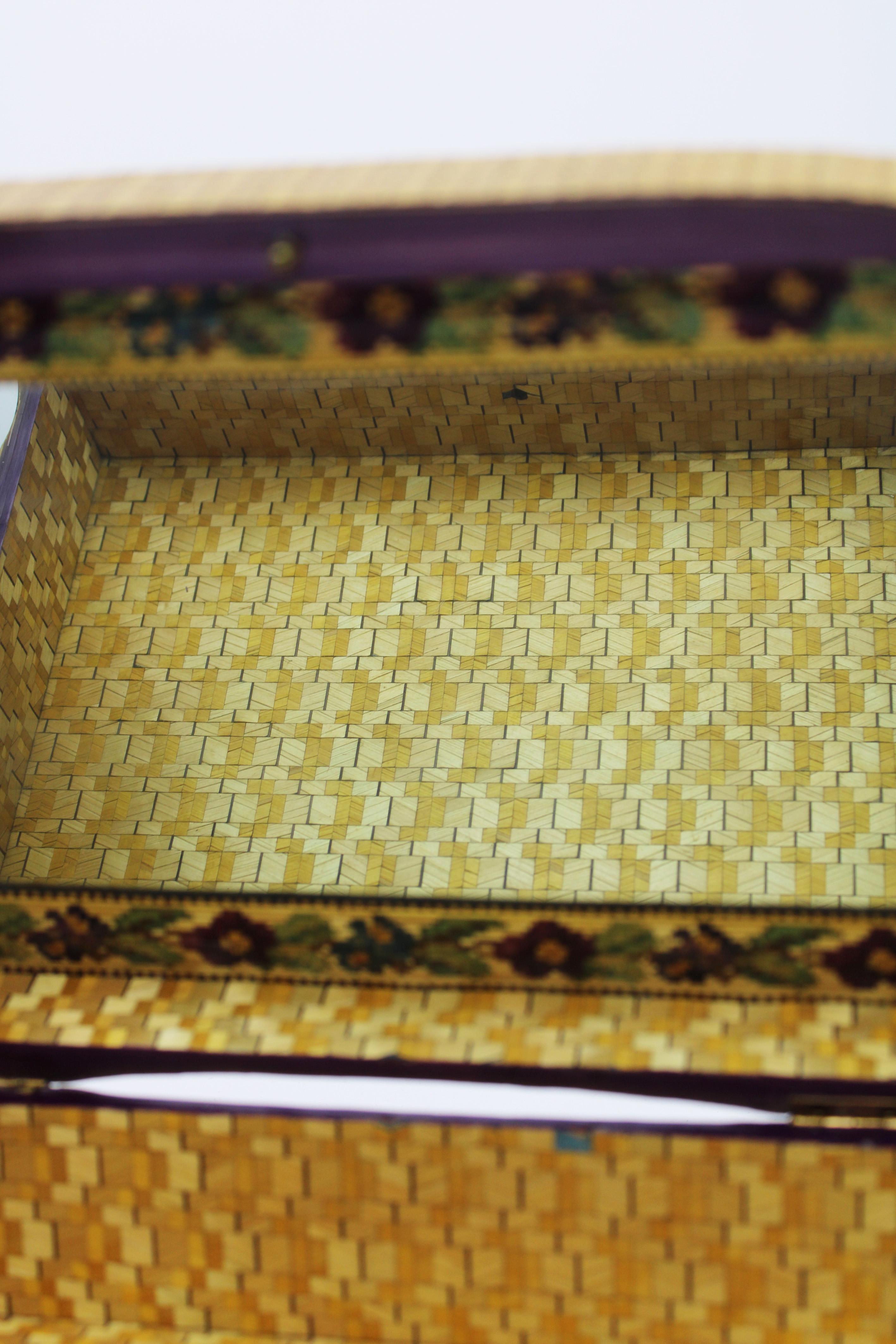 19th Century Napoleonic Prisoner of War Marquetry Straw Veneer Box England For Sale 1