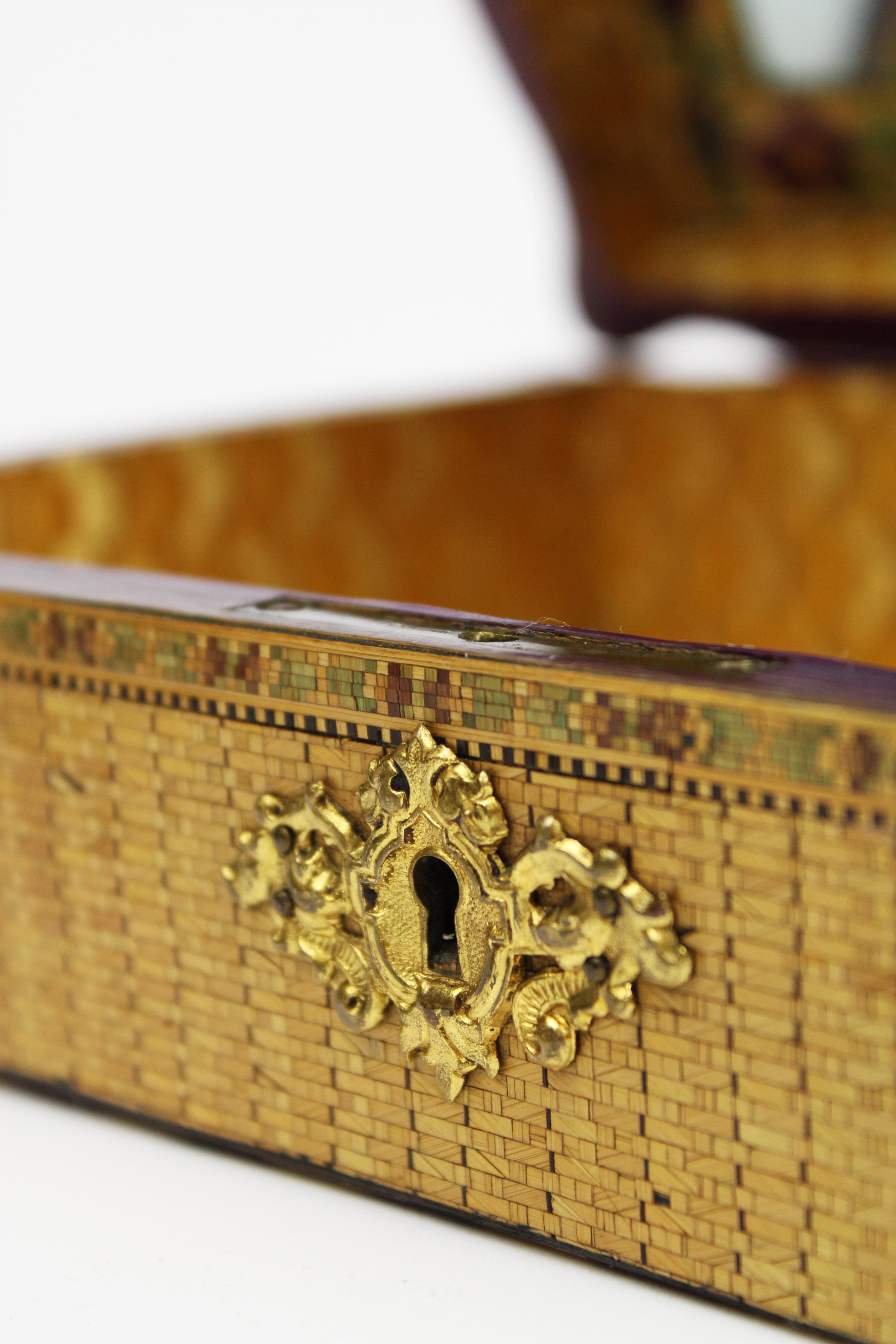 19th Century Napoleonic Prisoner of War Marquetry Straw Veneer Box England For Sale 4