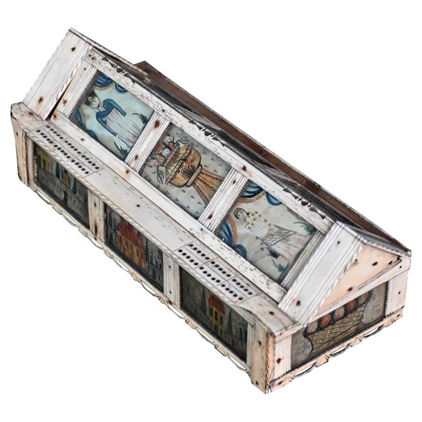 19th Century Napoleonic Prisoner of War Painted Casket Dominoes Set For Sale