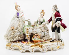 19th Century, Napoli Hand Painted Porcelain Figure Musical Group