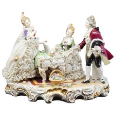 19th Century, Napoli Hand Painted Porcelain Figure Musical Group