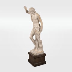 19th Century Narcissus Neoclassical Marble Statue on Pedestal