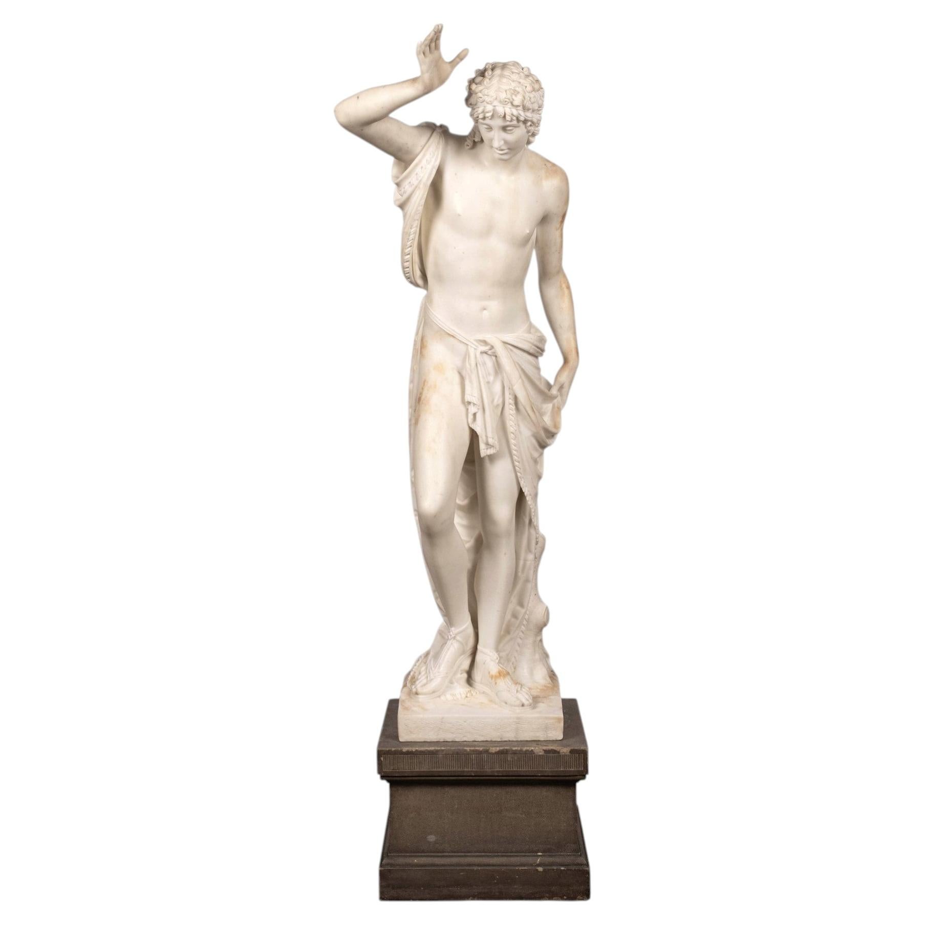 19th Century Narcissus Neoclassical Marble Statue on Pedestal