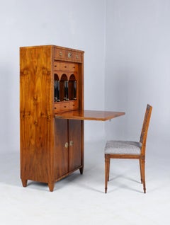 19th Century Narrow Biedermeier Secretaire, Walnut, Cherry, Austria circa 1820