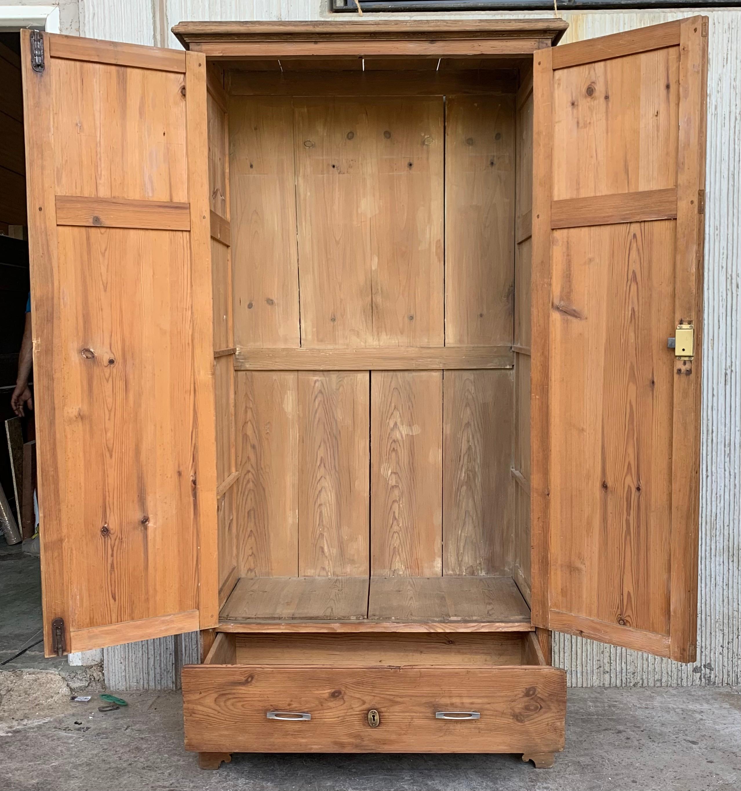 Baroque 19th Century Narrow Cupboard or Cabinet, Pine, Castillian Influence, Restored For Sale
