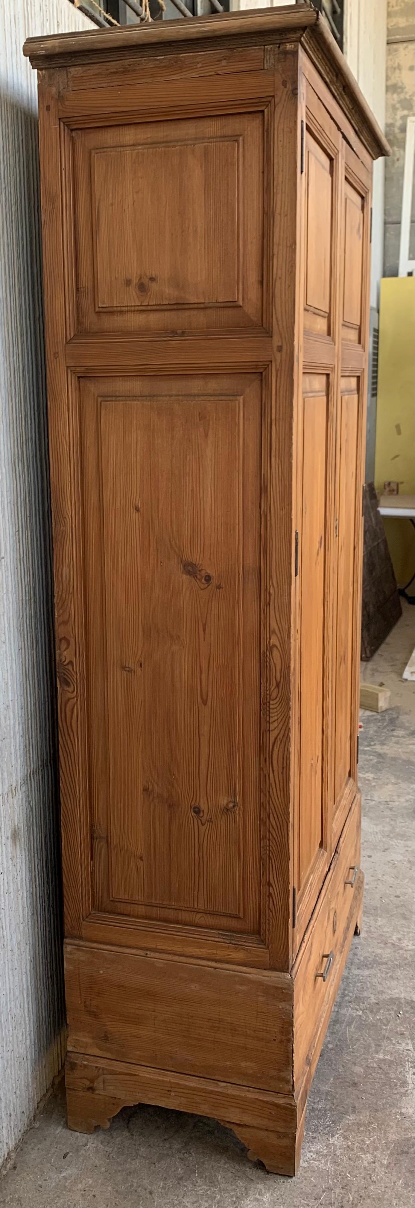 Hand-Carved 19th Century Narrow Cupboard or Cabinet, Pine, Castillian Influence, Restored For Sale