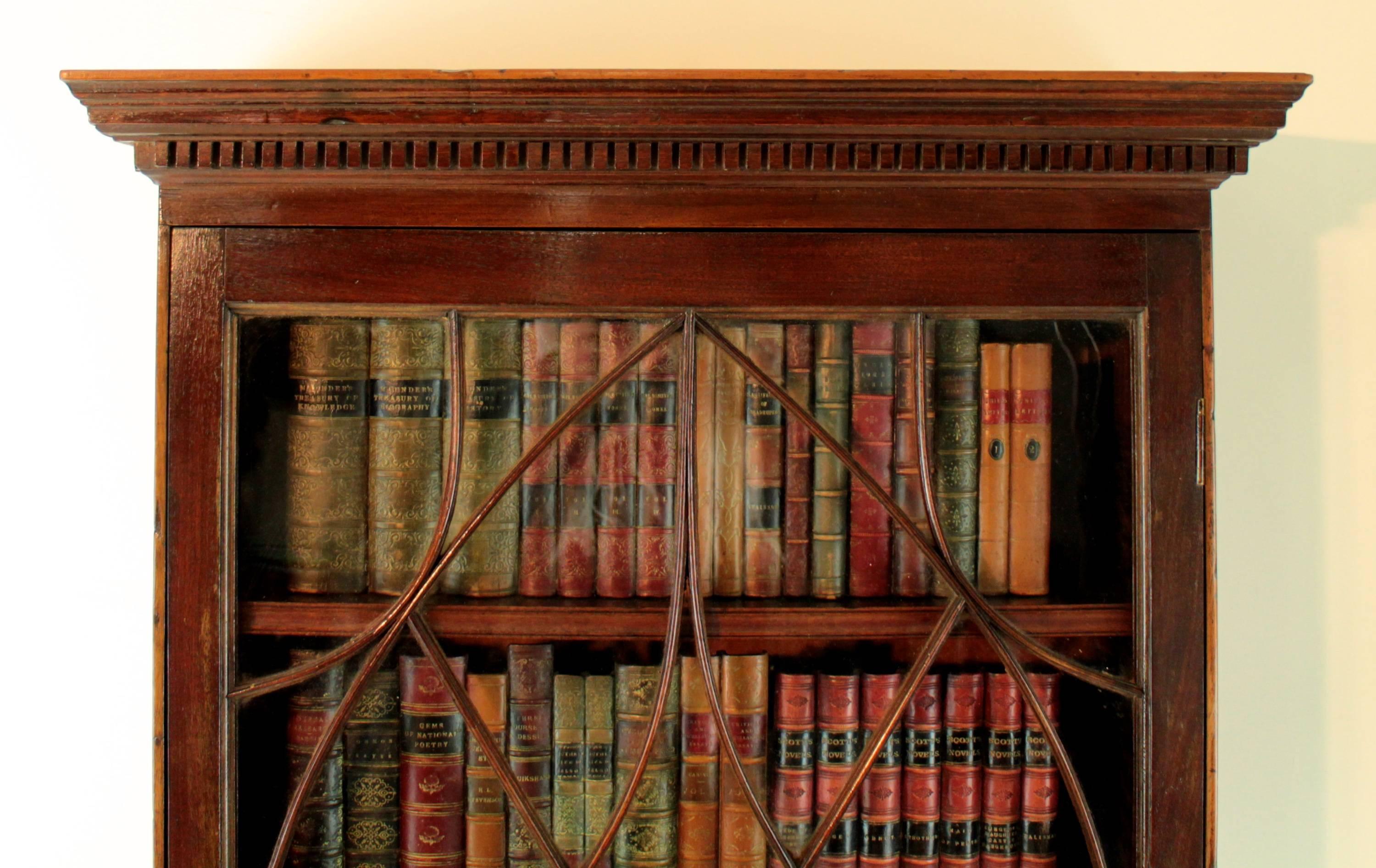 English 19th Century Narrow Mahogany Astragal Glazed Bookcase on Chest