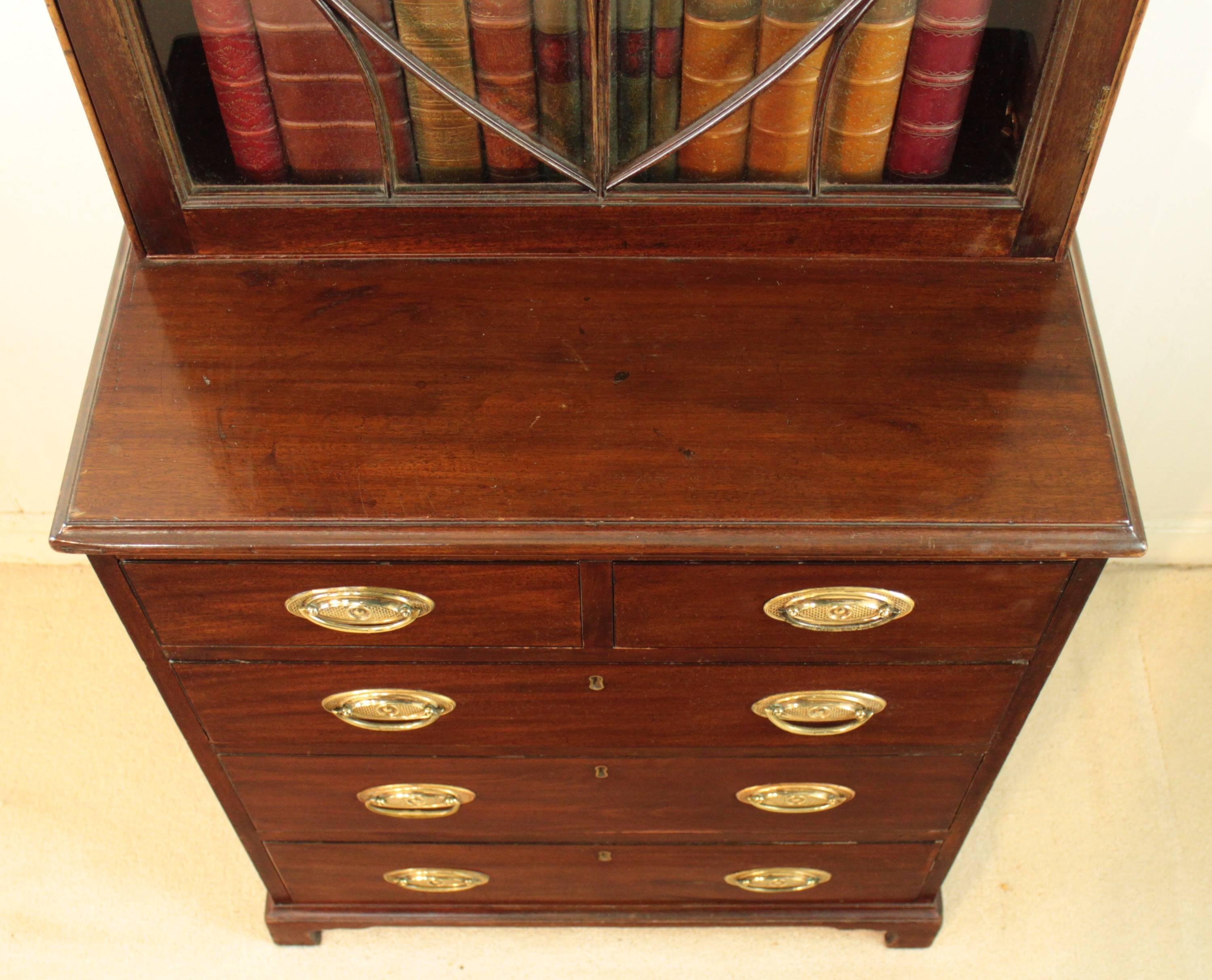 19th Century Narrow Mahogany Astragal Glazed Bookcase on Chest In Fair Condition In Glasgow, GB