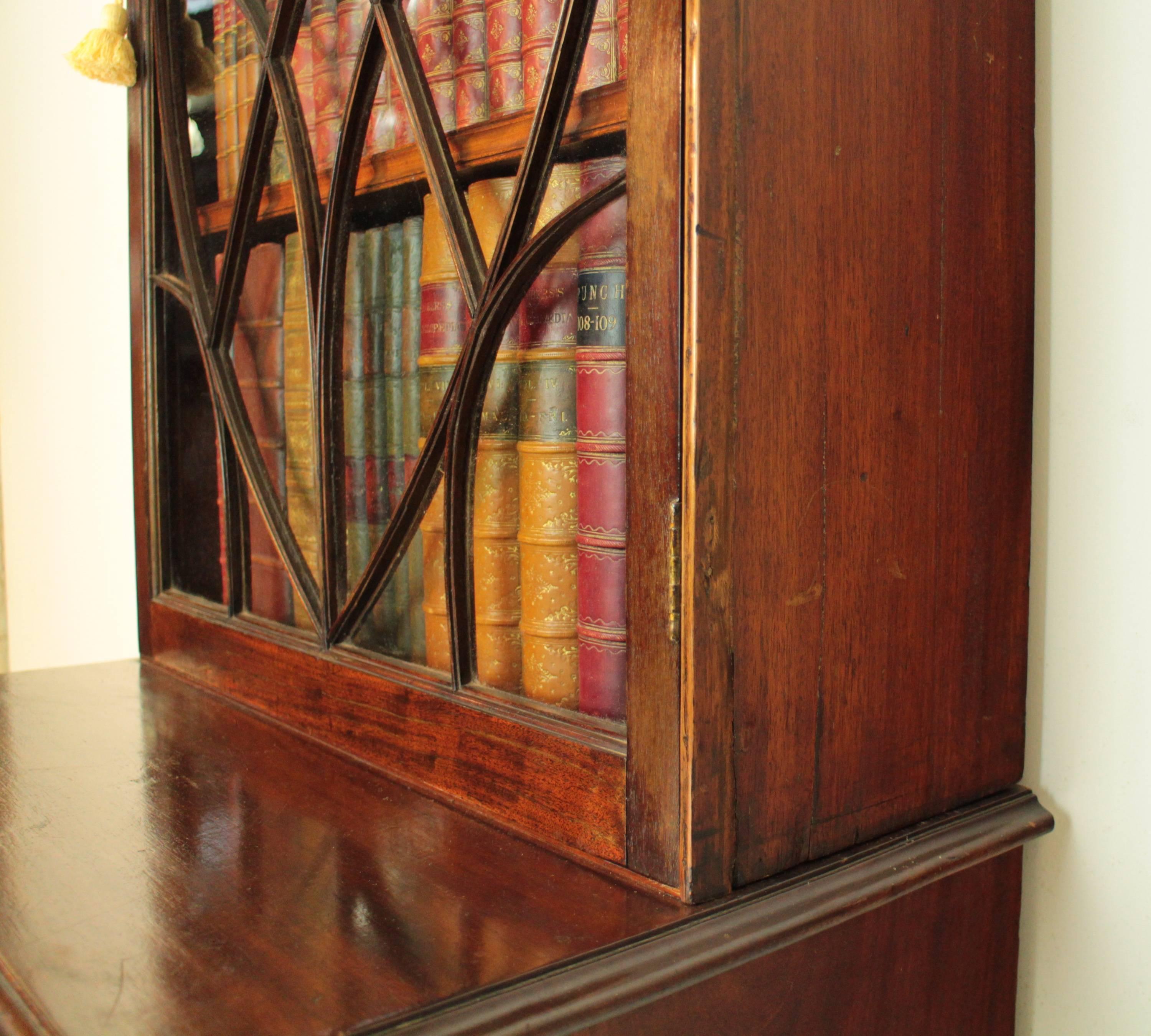 19th Century Narrow Mahogany Astragal Glazed Bookcase on Chest 1