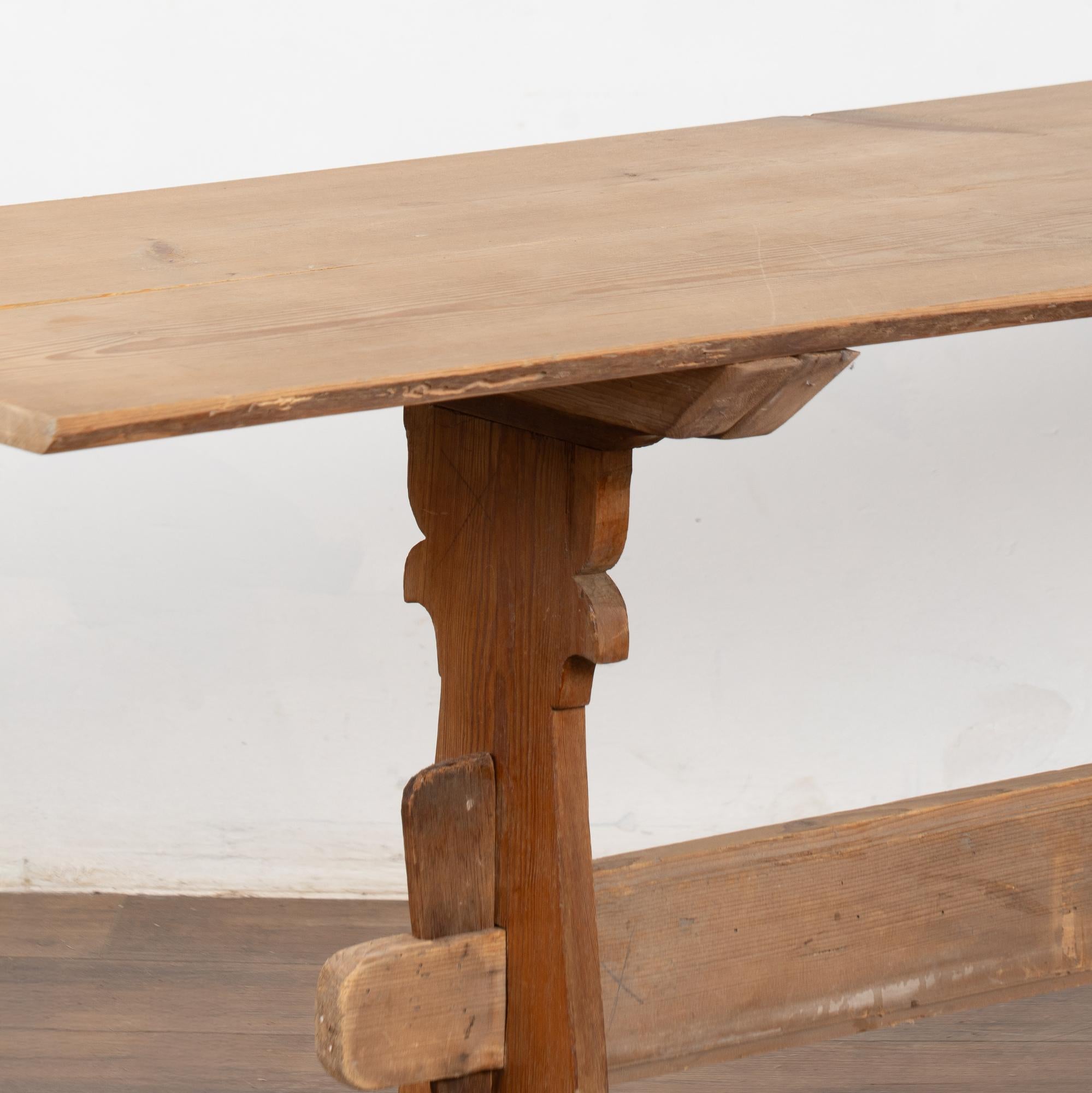 19th Century Narrow Swedish Pine Trestle Console Table For Sale 7