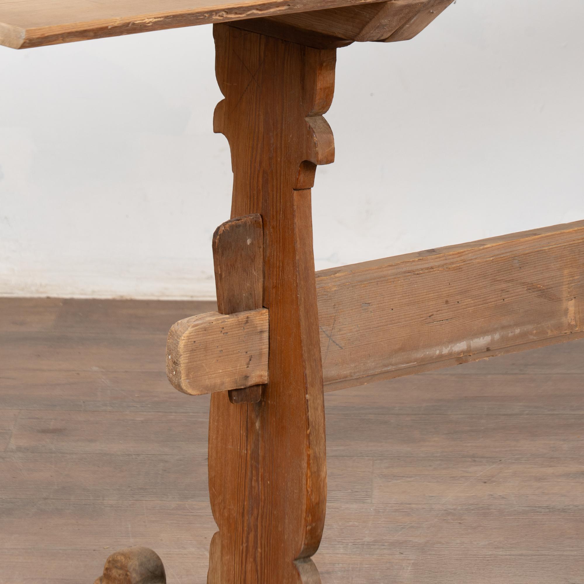 19th Century Narrow Swedish Pine Trestle Console Table For Sale 8