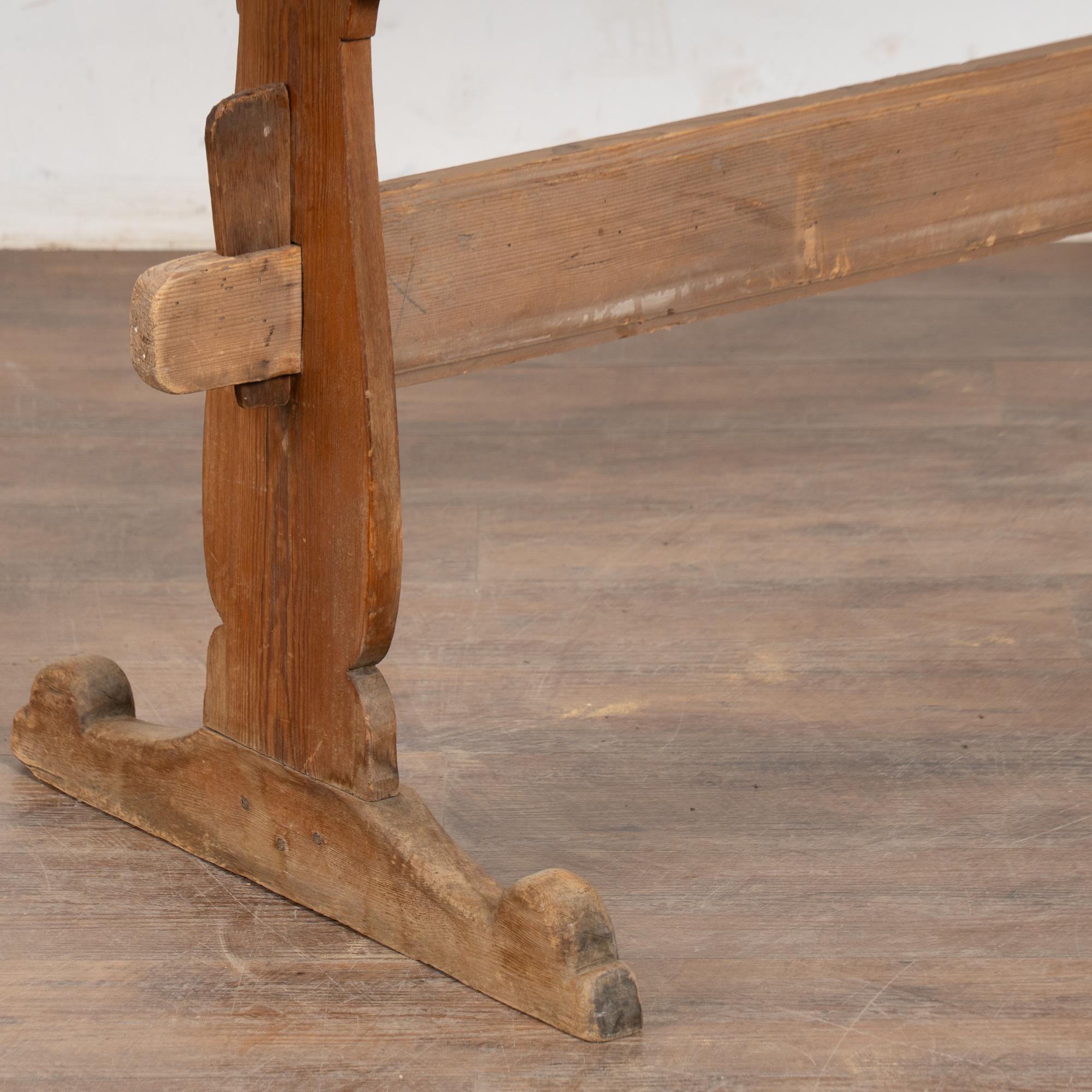 19th Century Narrow Swedish Pine Trestle Console Table For Sale 9