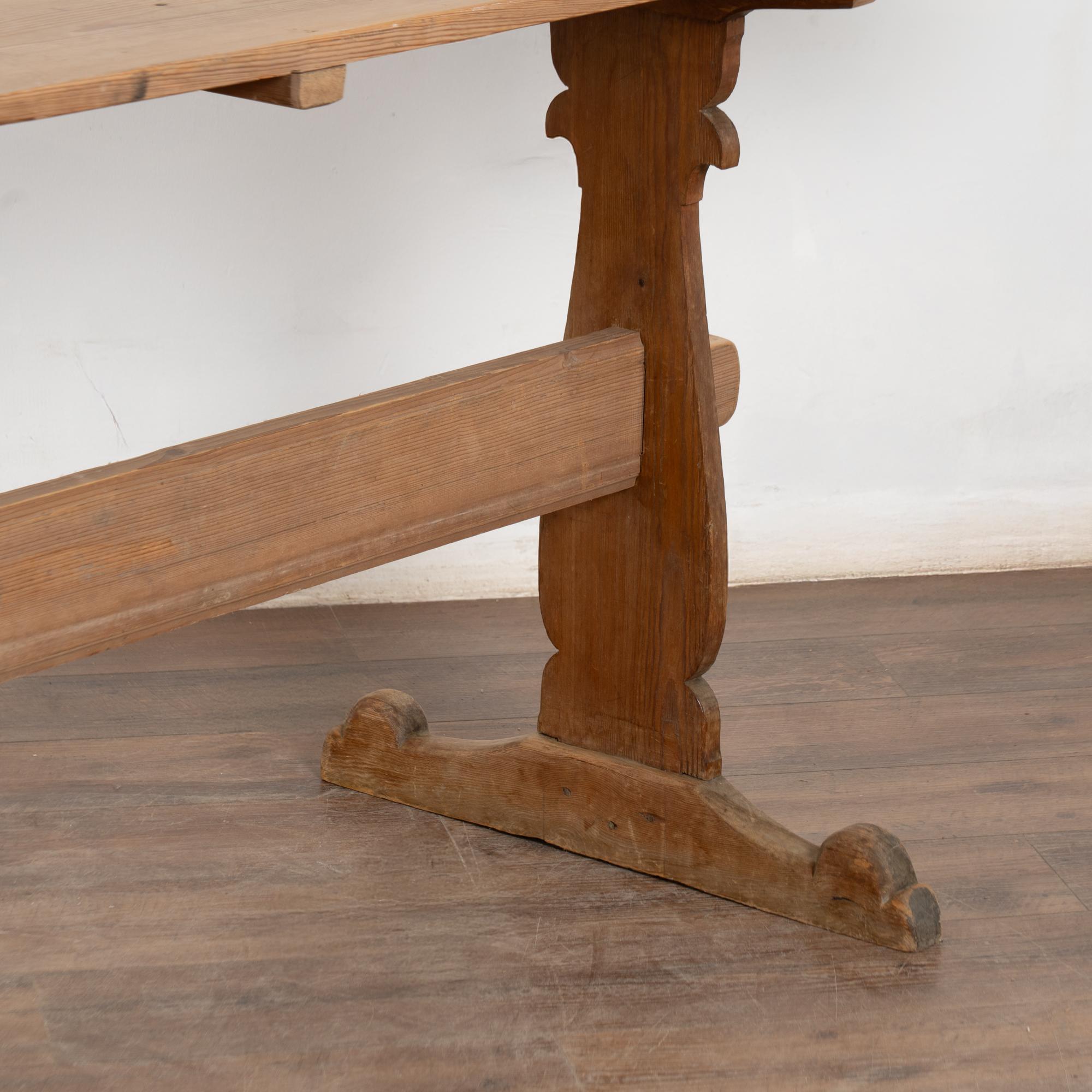 19th Century Narrow Swedish Pine Trestle Console Table For Sale 11