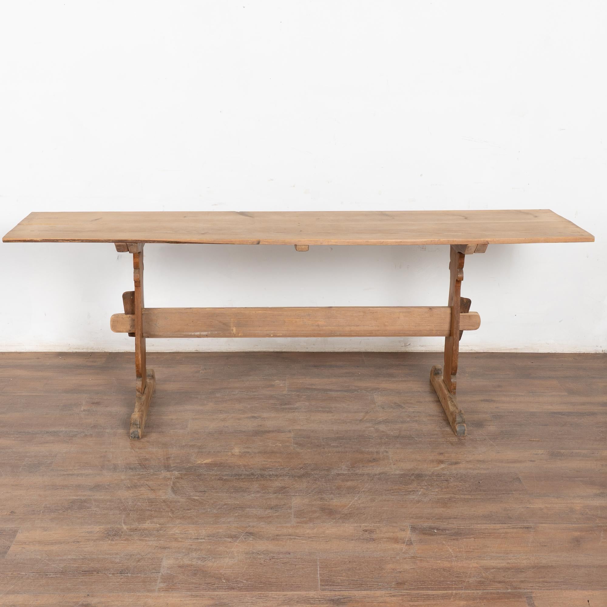 Country 19th Century Narrow Swedish Pine Trestle Console Table For Sale