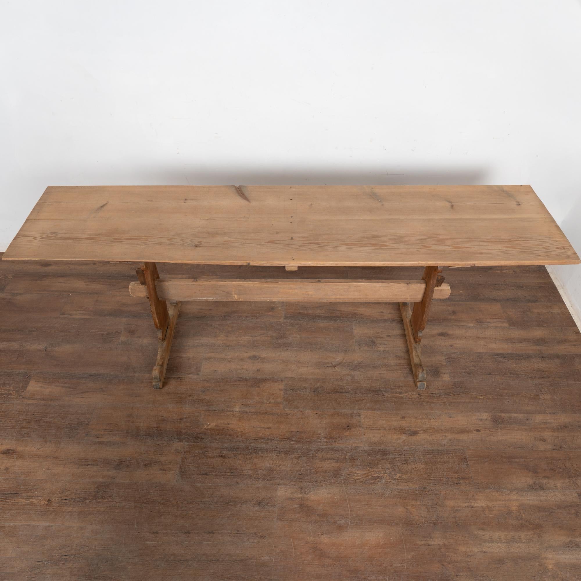 19th Century Narrow Swedish Pine Trestle Console Table In Good Condition For Sale In Round Top, TX