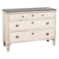 19th Century Narrow White Chest of Three Drawers, Denmark