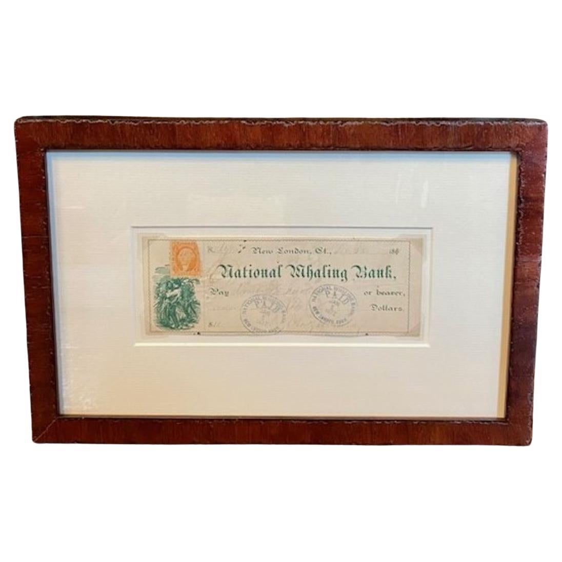 19th Century National Whaling Bank Check For Sale