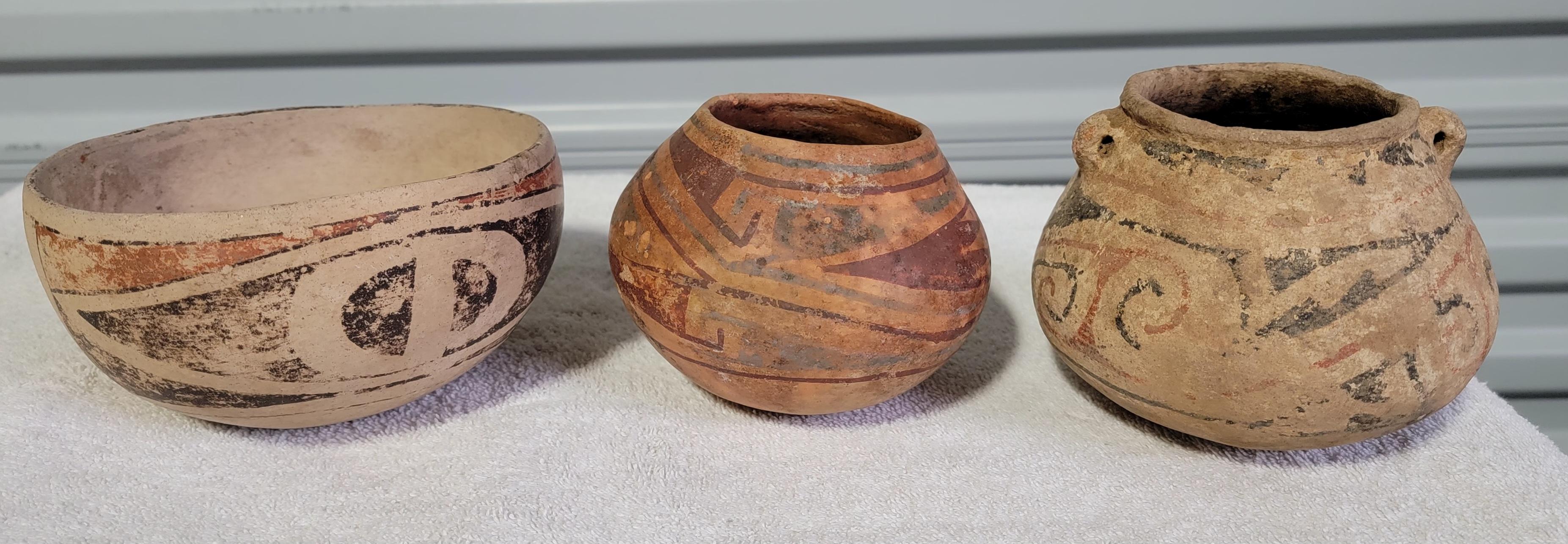 A collection of three 19th century Native American Rio Grande Valley pots. 
Pots measure: 
5.75