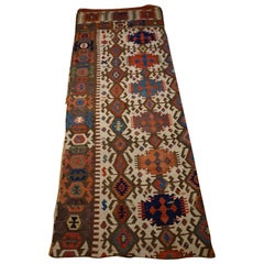 Antique 19th Century Natural Dyes Hand Knotted Caucasus Sumak Kilim Panel Tapestry