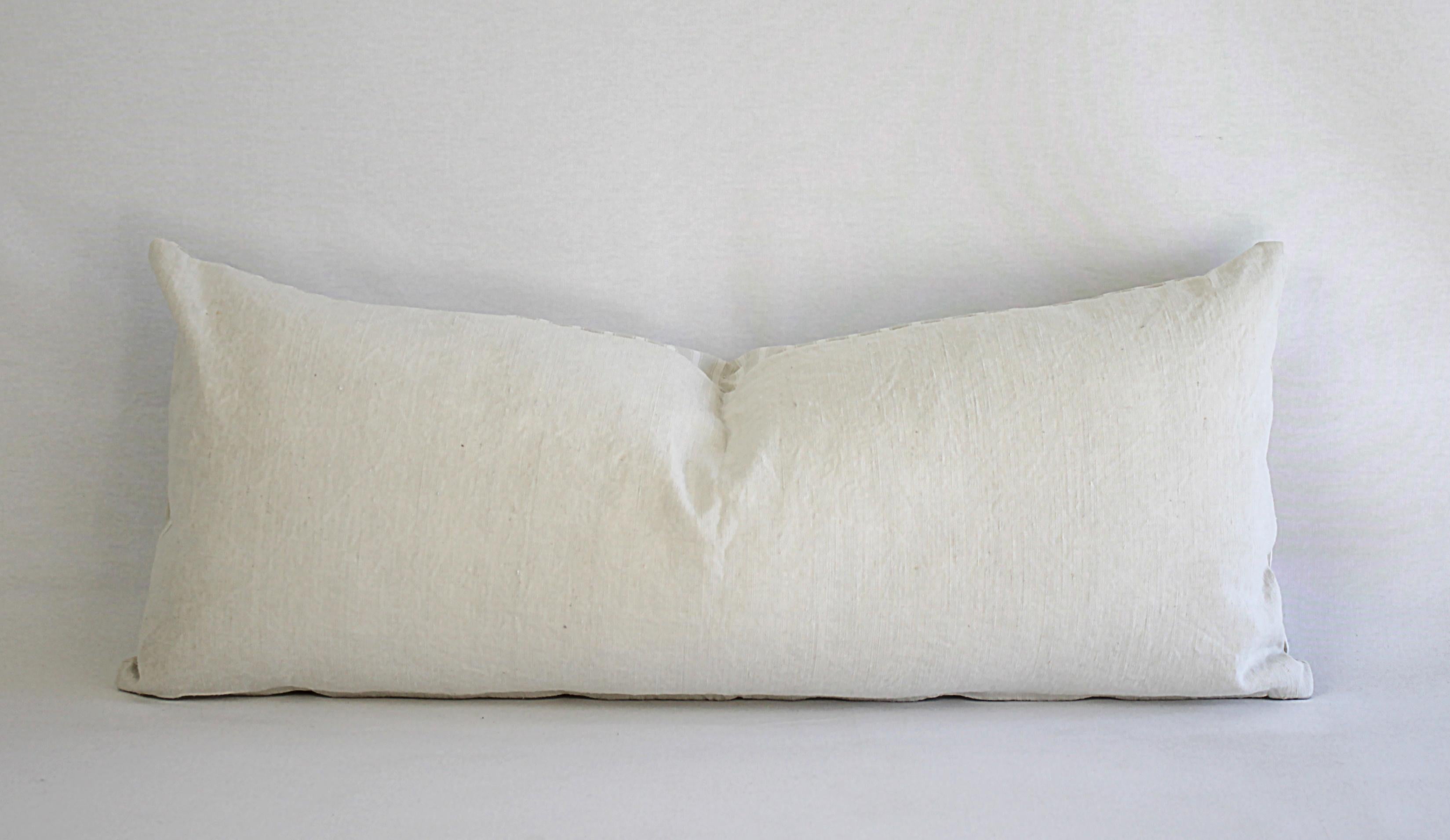 19th Century Natural French Ticking Lumbar Pillow 8