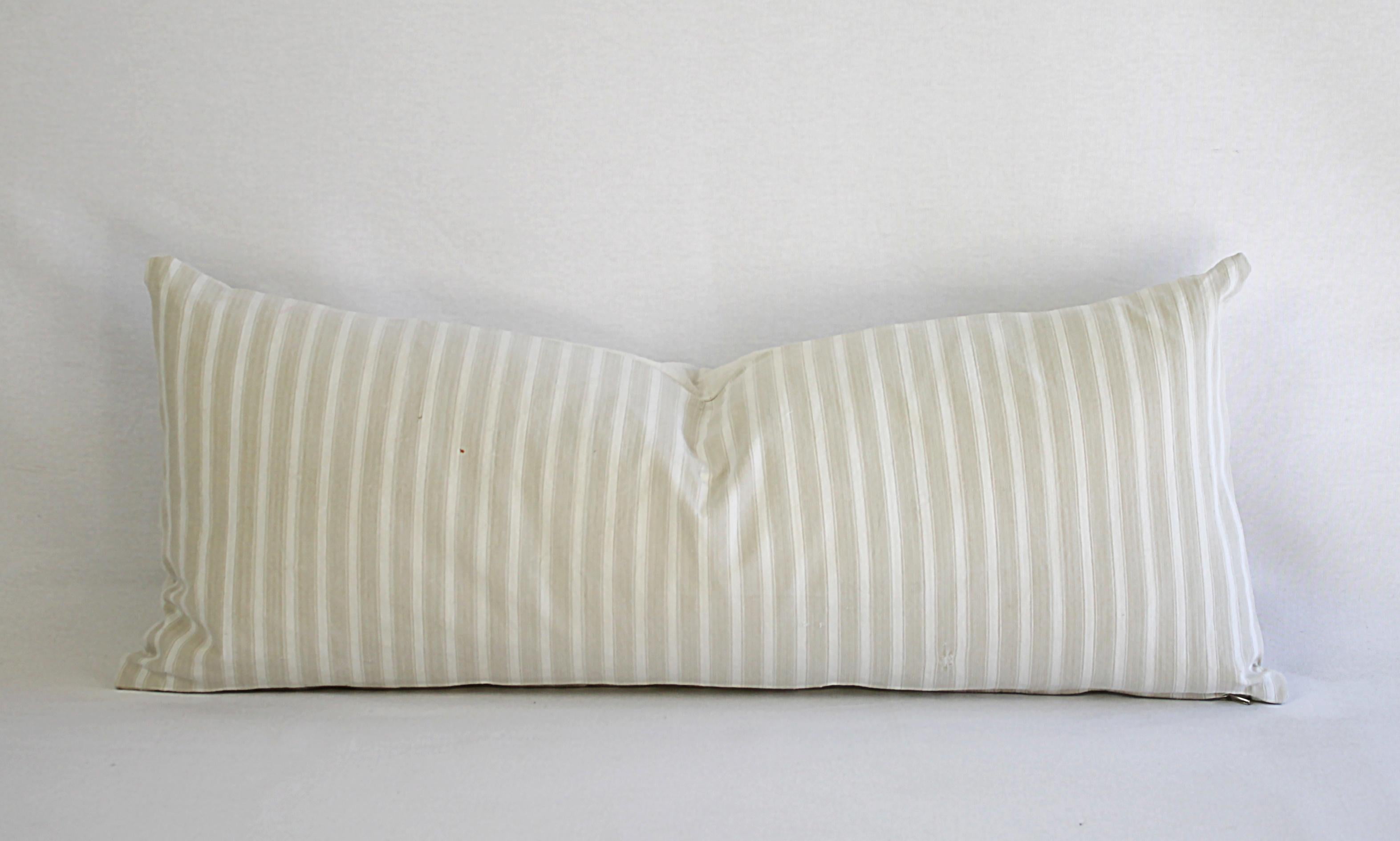 19th Century Natural French Ticking Lumbar Pillow 9