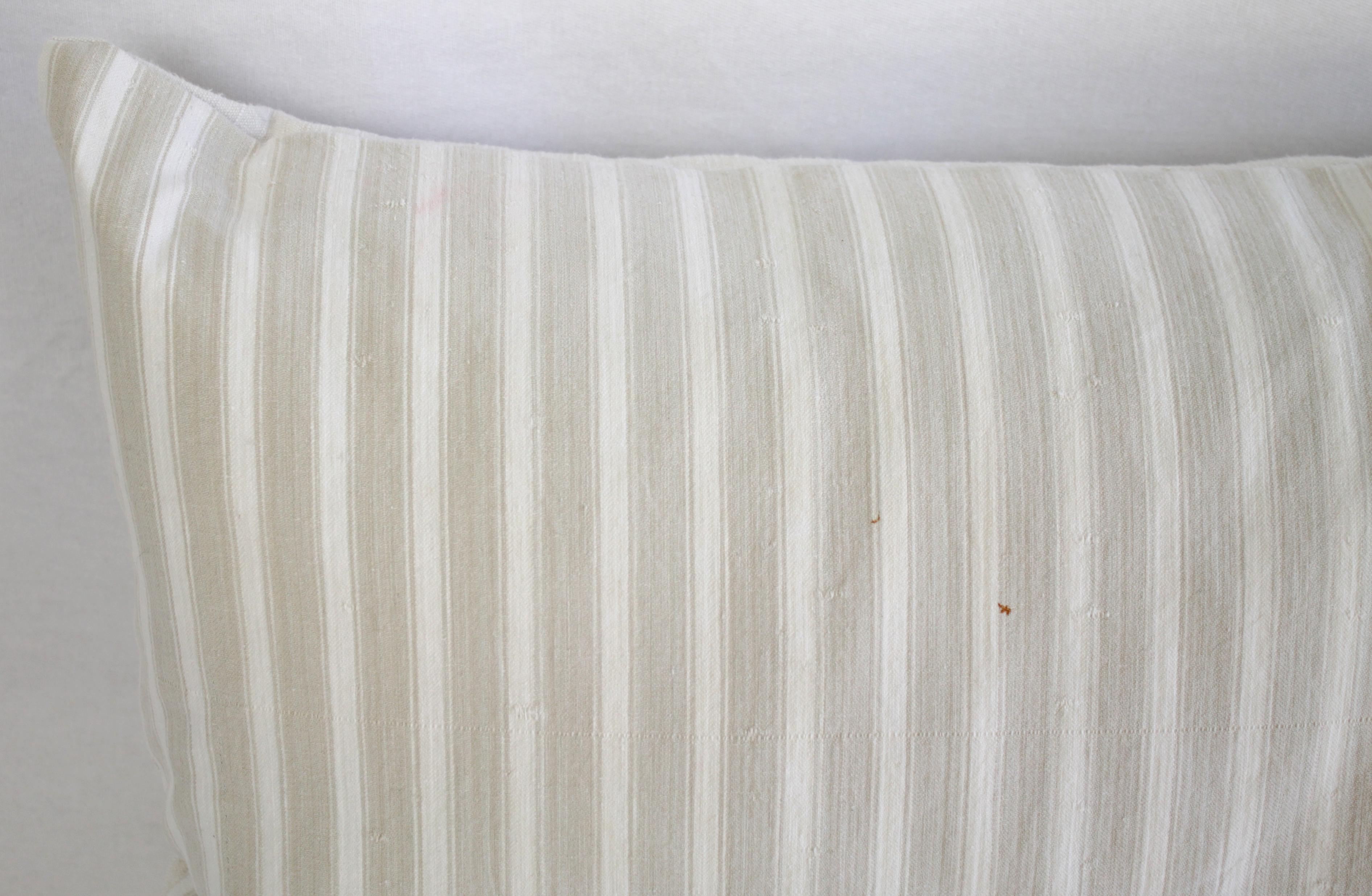19th century natural French ticking pillow
We custom made this accent pillow from 19th and 20th century textiles. The face is a natural and creamy white ticking stripe, the back is a French homespun linen.
Measures: 13 x 30 with hidden zipper