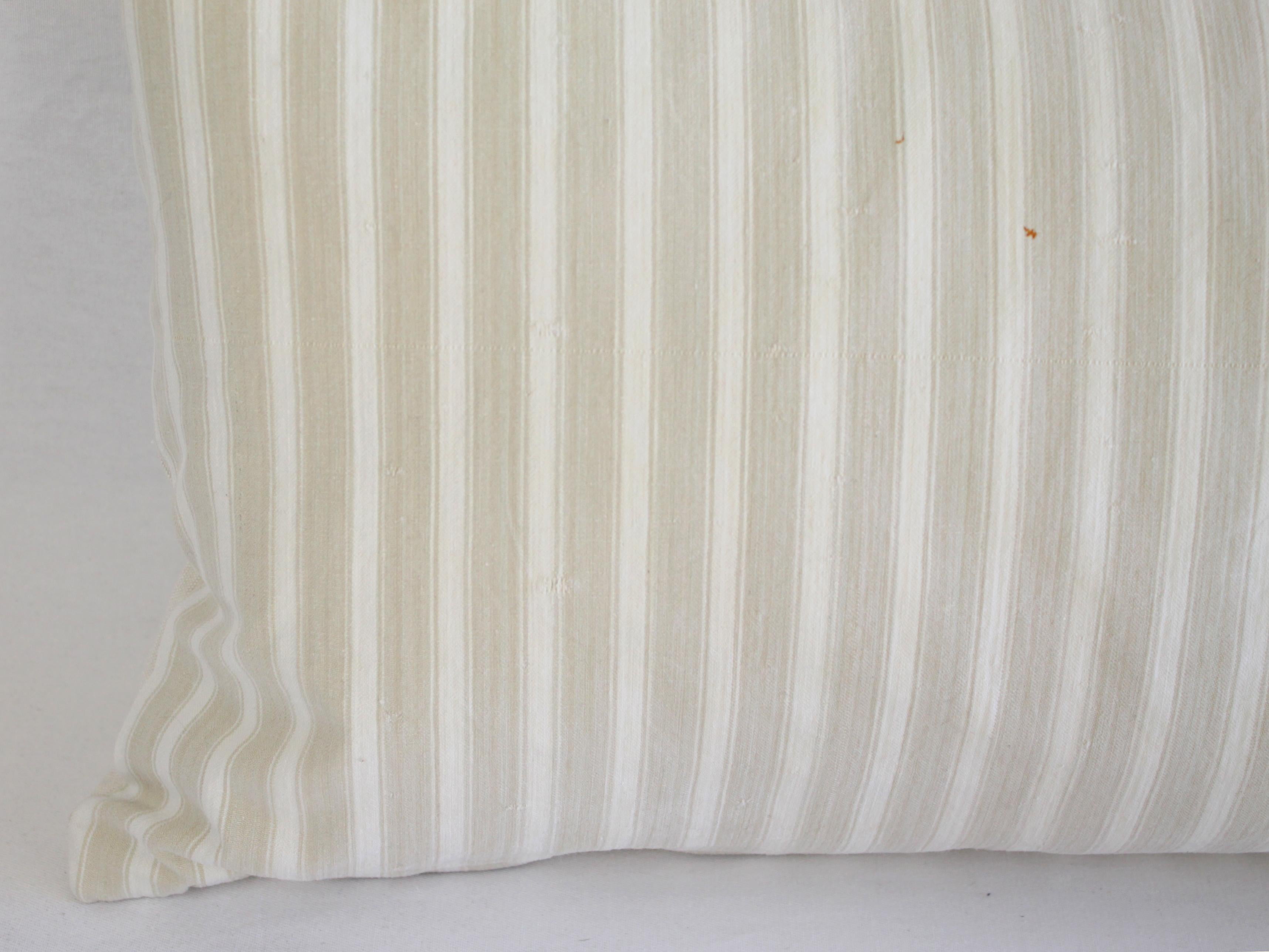 19th Century Natural French Ticking Lumbar Pillow In Good Condition In Brea, CA