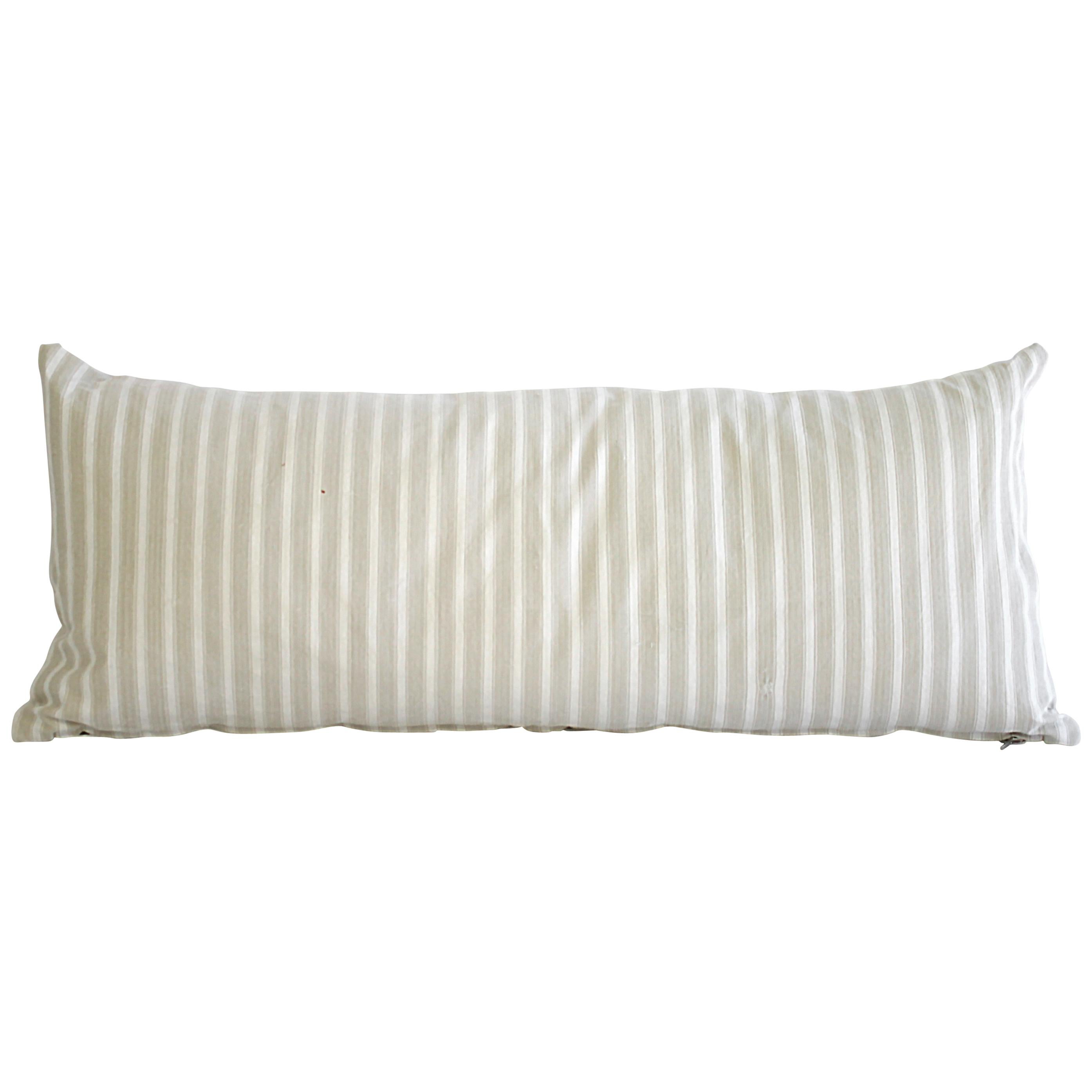 19th Century Natural French Ticking Lumbar Pillow